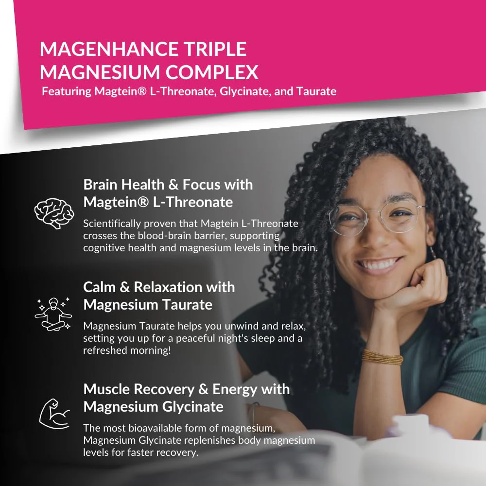 MagEnhance Magtein Magnesium Complex – Magnesium L-Threonate with Glycinate & Taurate (90 capsules) - Image 4