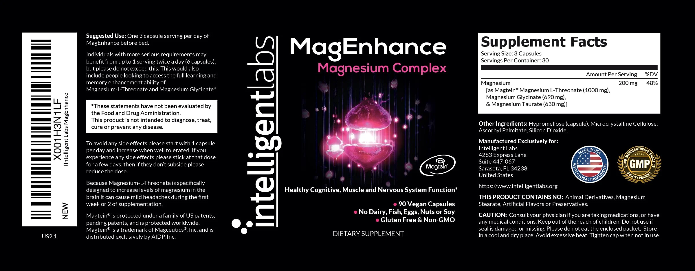 MagEnhance Magtein Magnesium Complex – Magnesium L-Threonate with Glycinate & Taurate (90 capsules) - Image 7