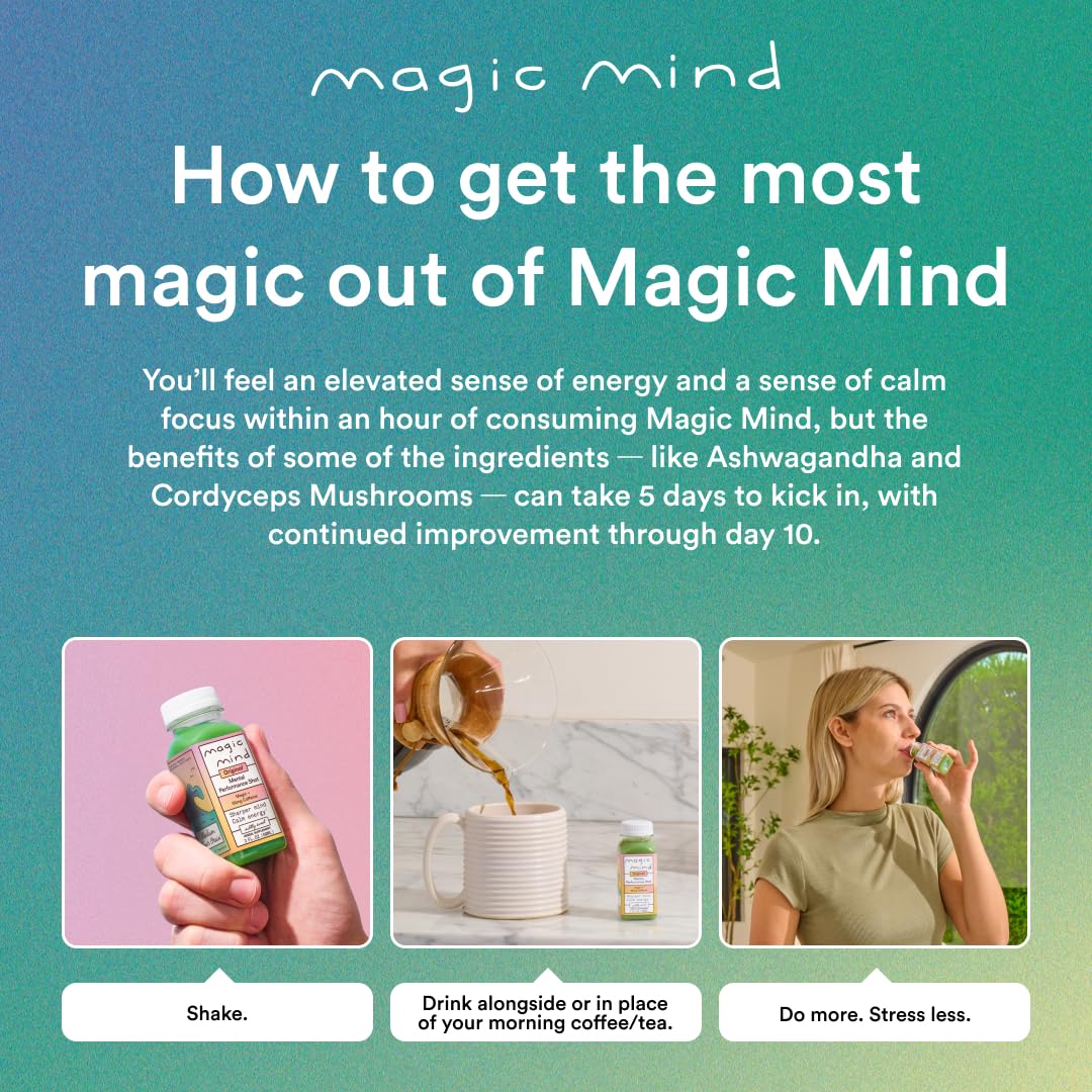 Magic Mind Focus Energy Drink Shots – No Jitters, Stress Relief, Matcha, Ashwagandha, Mushrooms | 2 fl oz (30 Pack) - Image 14
