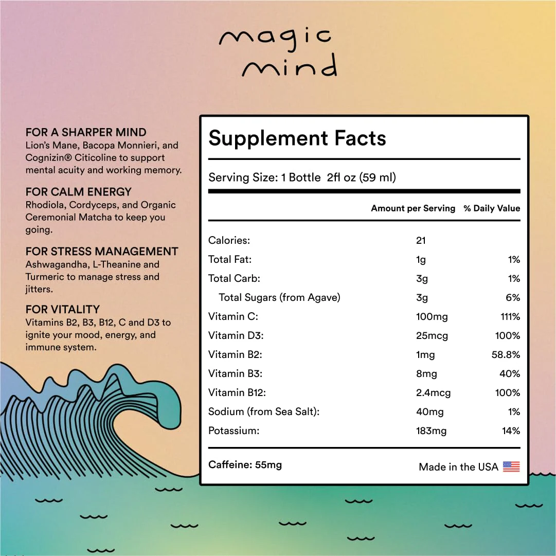 Magic Mind Focus Energy Drink Shots – No Jitters, Stress Relief, Matcha, Ashwagandha, Mushrooms | 2 fl oz (30 Pack) - Image 16