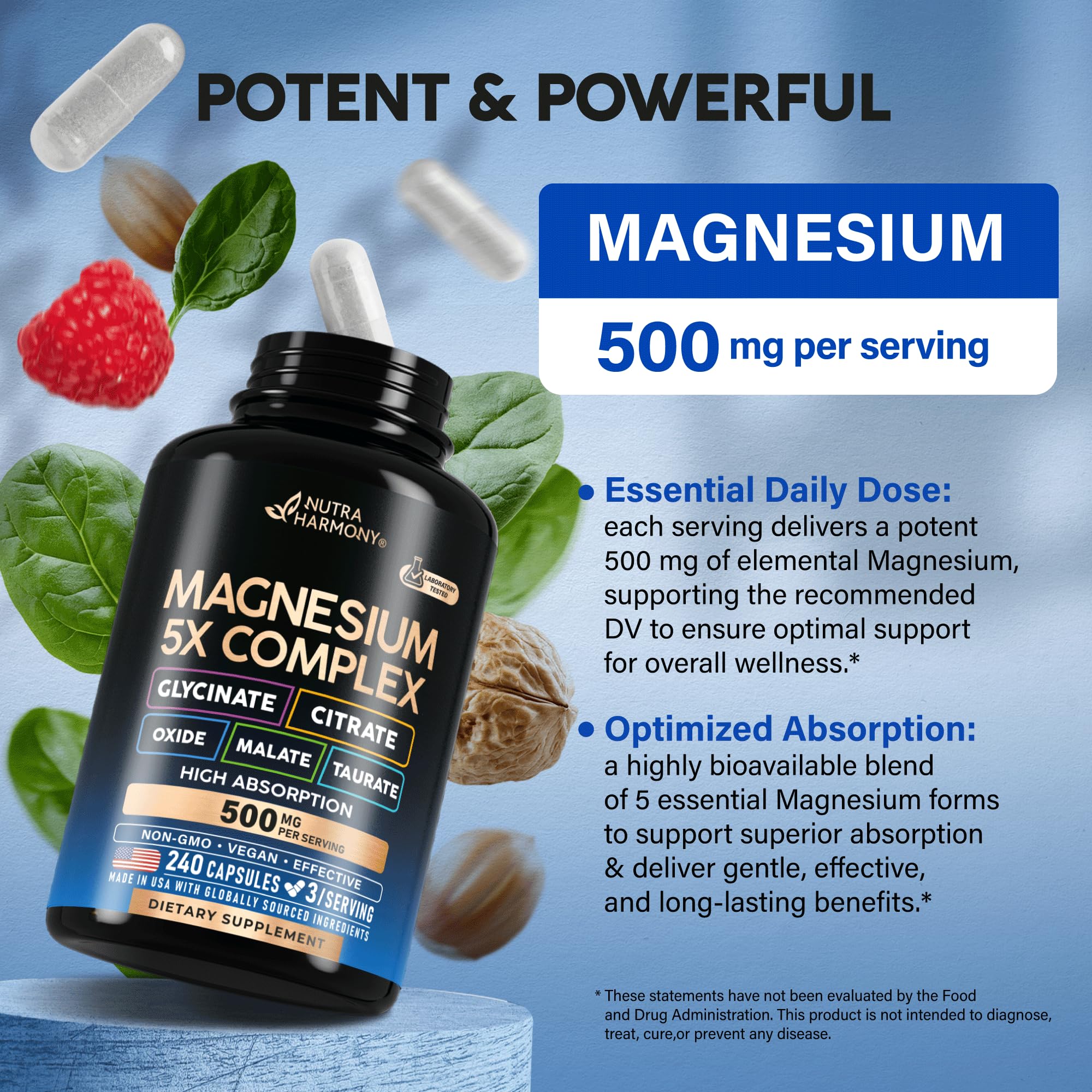 Magnesium 5-in-1 Complex 500 mg – Glycinate, Citrate, Malate, Taurate, Oxide | Made in USA - Image 5