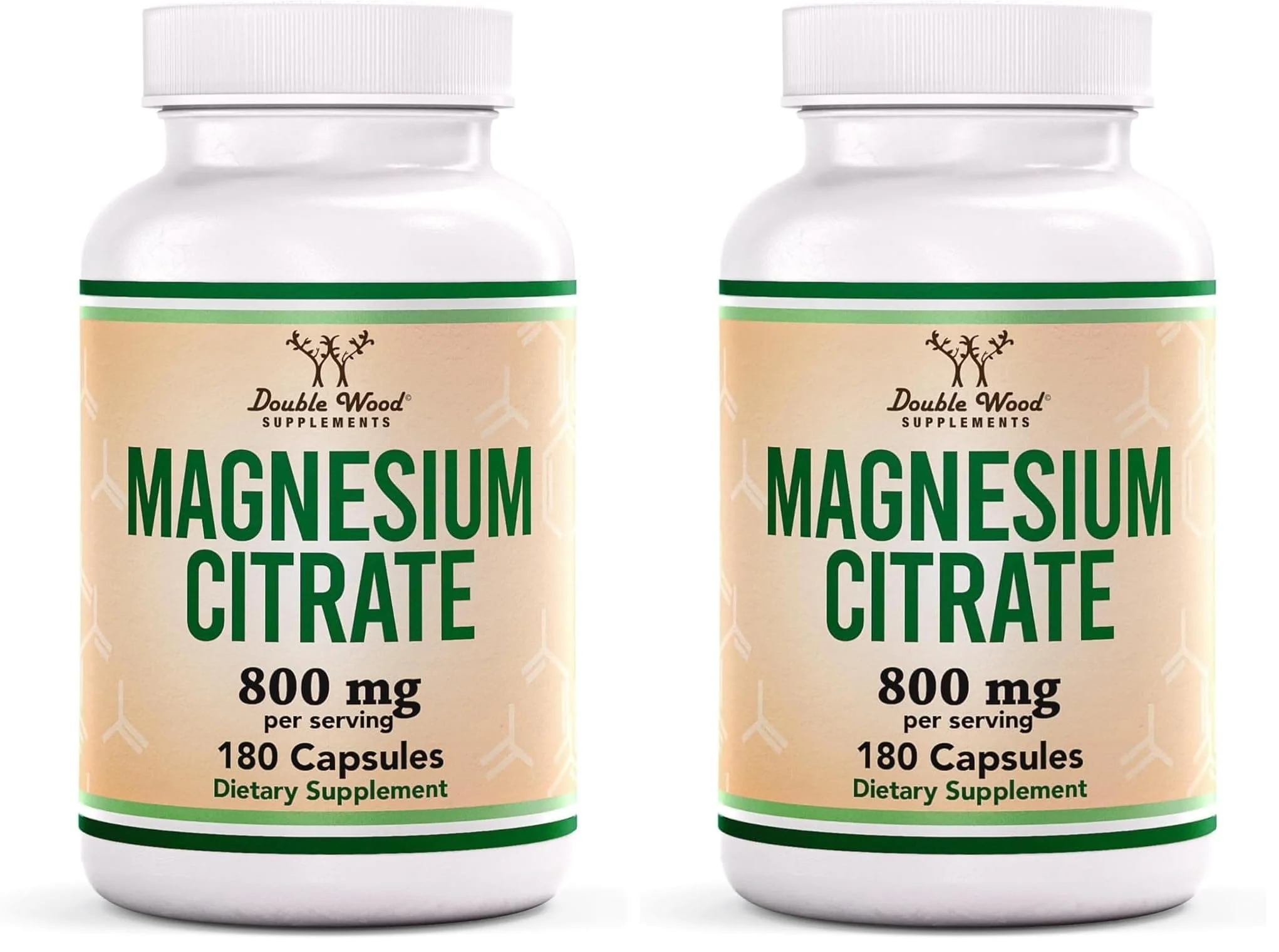 Magnesium Citrate 800mg – 180 Capsules | Digestion & Constipation Support | Vegan, Non-GMO | Double Wood Supplements (Pack of 2)