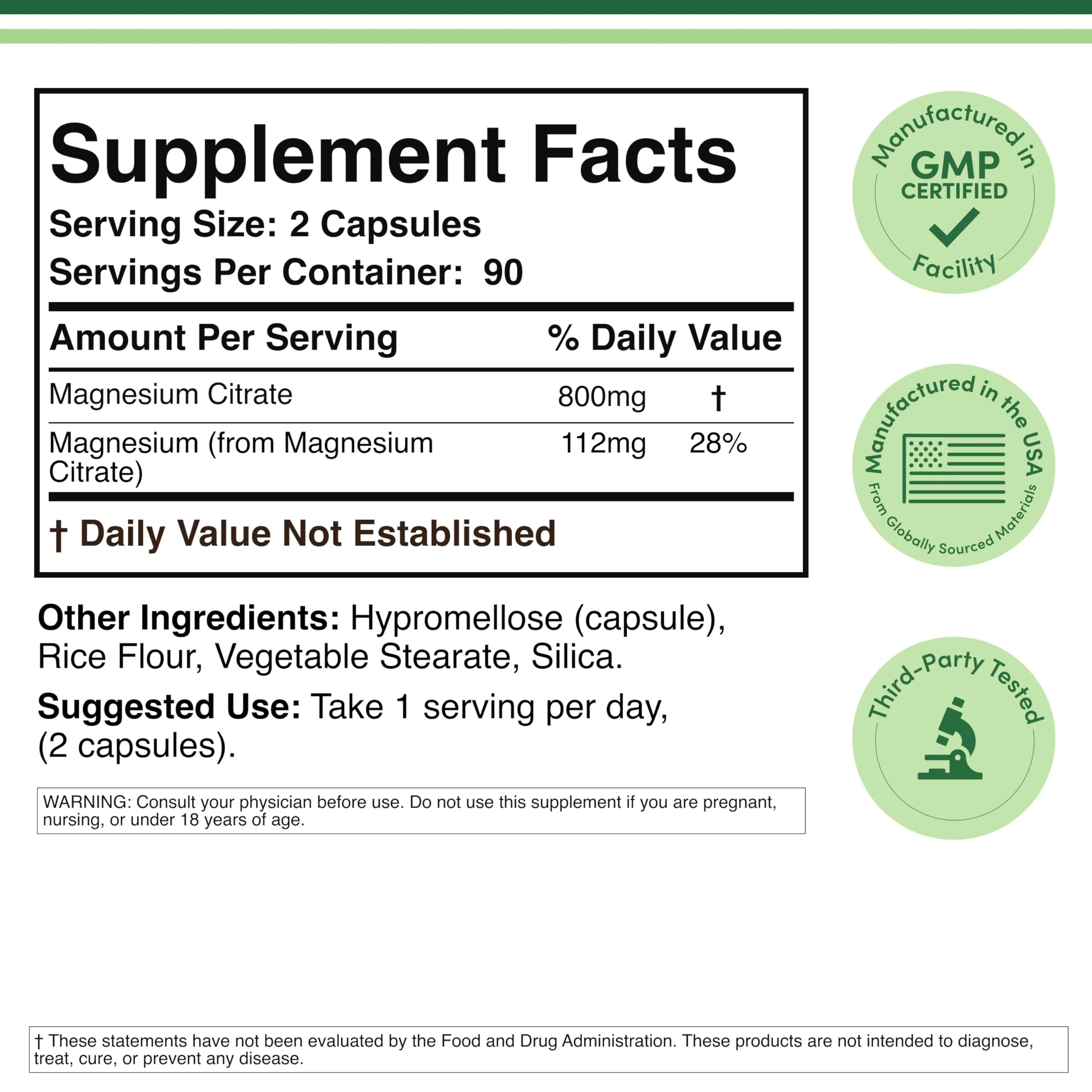 Magnesium Citrate 800mg – 180 Capsules | Digestion & Constipation Support | Vegan, Non-GMO | Double Wood Supplements (Pack of 2) - Image 2