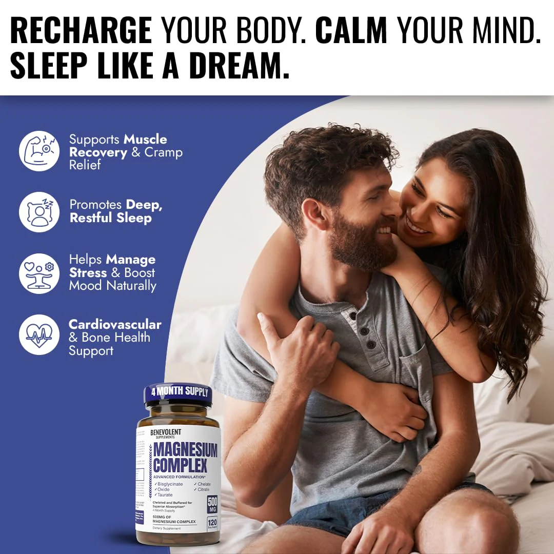 Magnesium Complex Supplement – 4 Month Supply (120 Capsules, 500mg) 5-in-1 Max Absorption for Calm, Sleep & Leg Cramps - Image 2