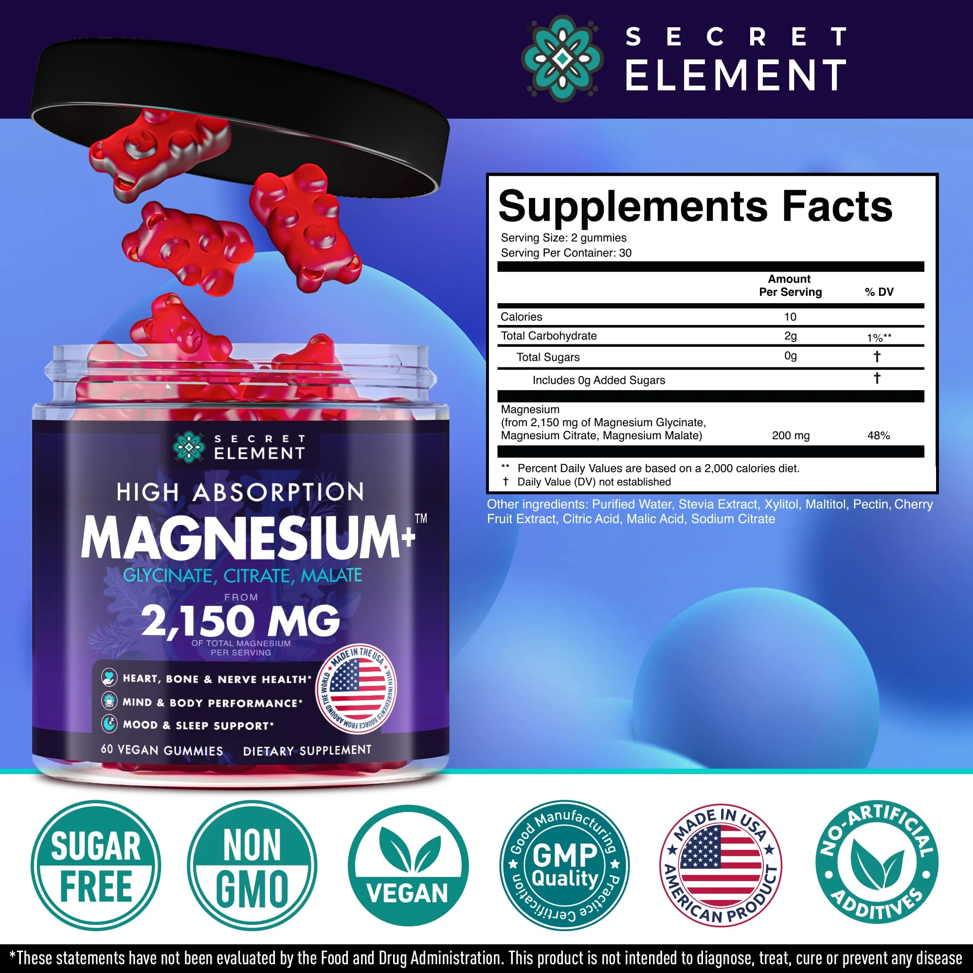 Magnesium Glycinate 2150 MG Gummies – High-Absorption, Sugar-Free, Vegan (Cherry) | 60 Gummies - Image 6