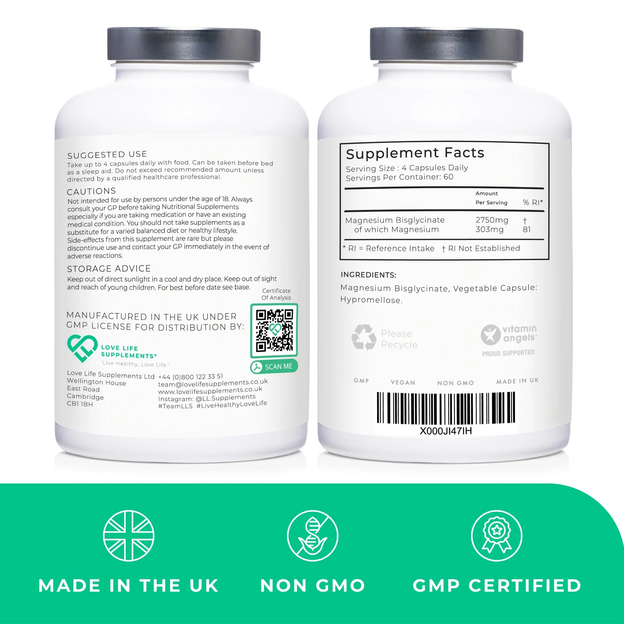 Magnesium Glycinate (Bisglycinate) | Chelated Magnesium Supplement | 303mg Mg per Capsule | 240 Capsules | UK Made - Image 2