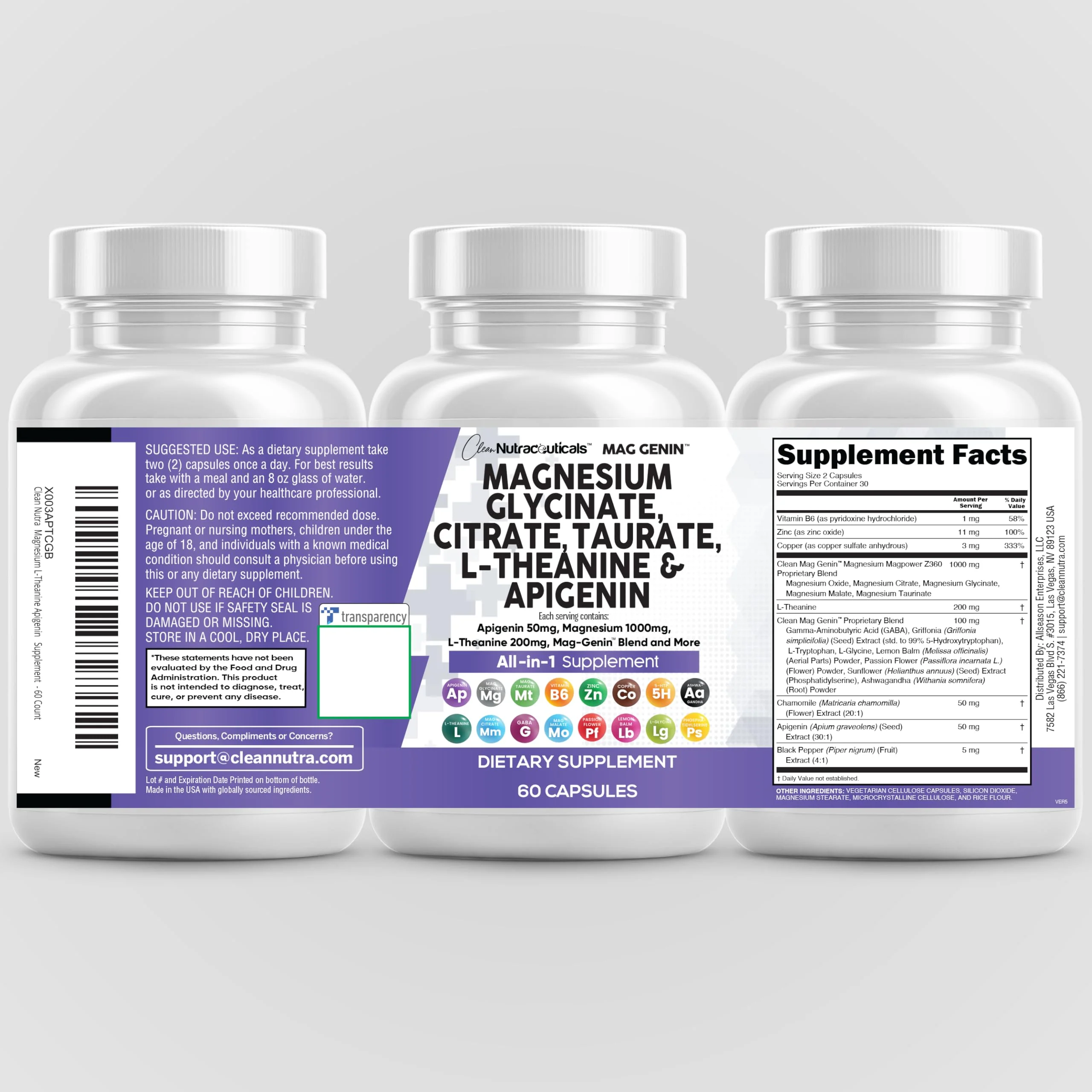 Magnesium Glycinate Complex 1000mg with L-Theanine & Apigenin – 60 Count | Clean Nutraceuticals - Image 9