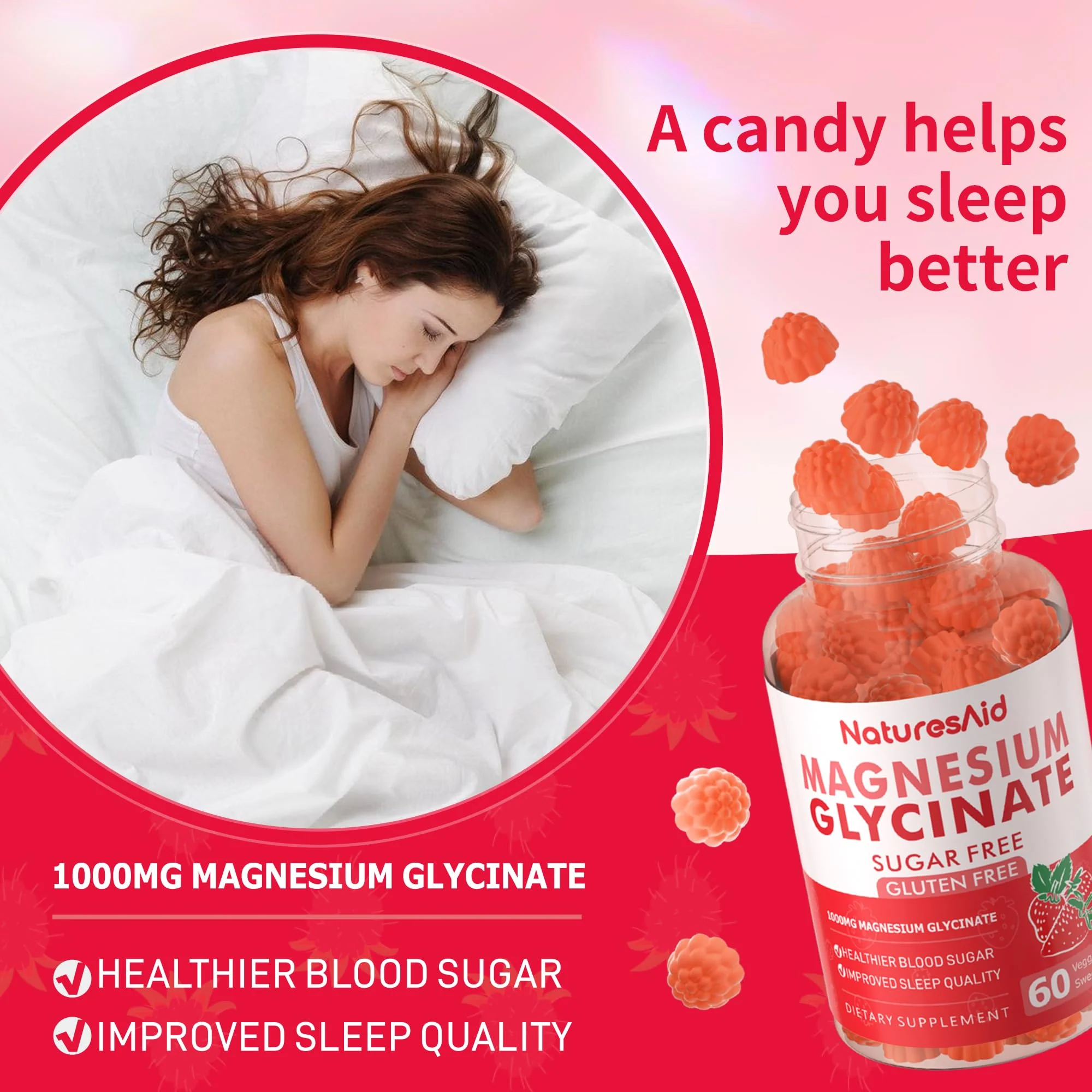 Magnesium Glycinate Gummies 1000mg - Sugar Free Calm Mood & Sleep Support (120 Strawberry Gummies) - 2 Pack - Image 5