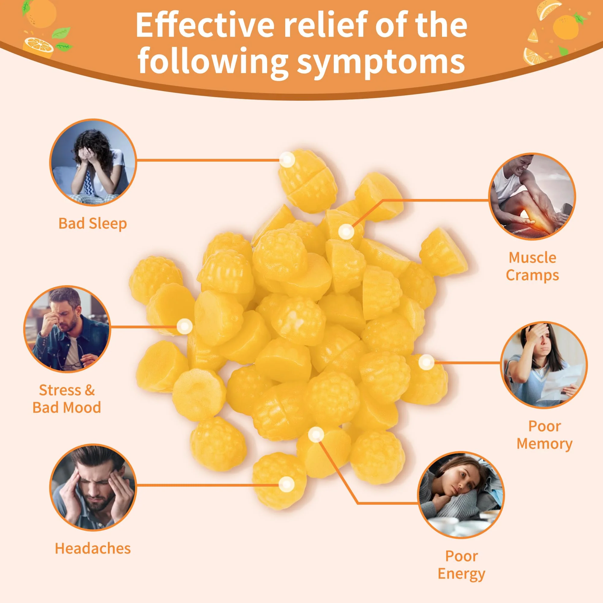 Magnesium Glycinate Gummies 1000mg - Sugar Free with Vitamin D/B6 & CoQ10 | 120 Orange Gummies (2 Pack) - Image 3