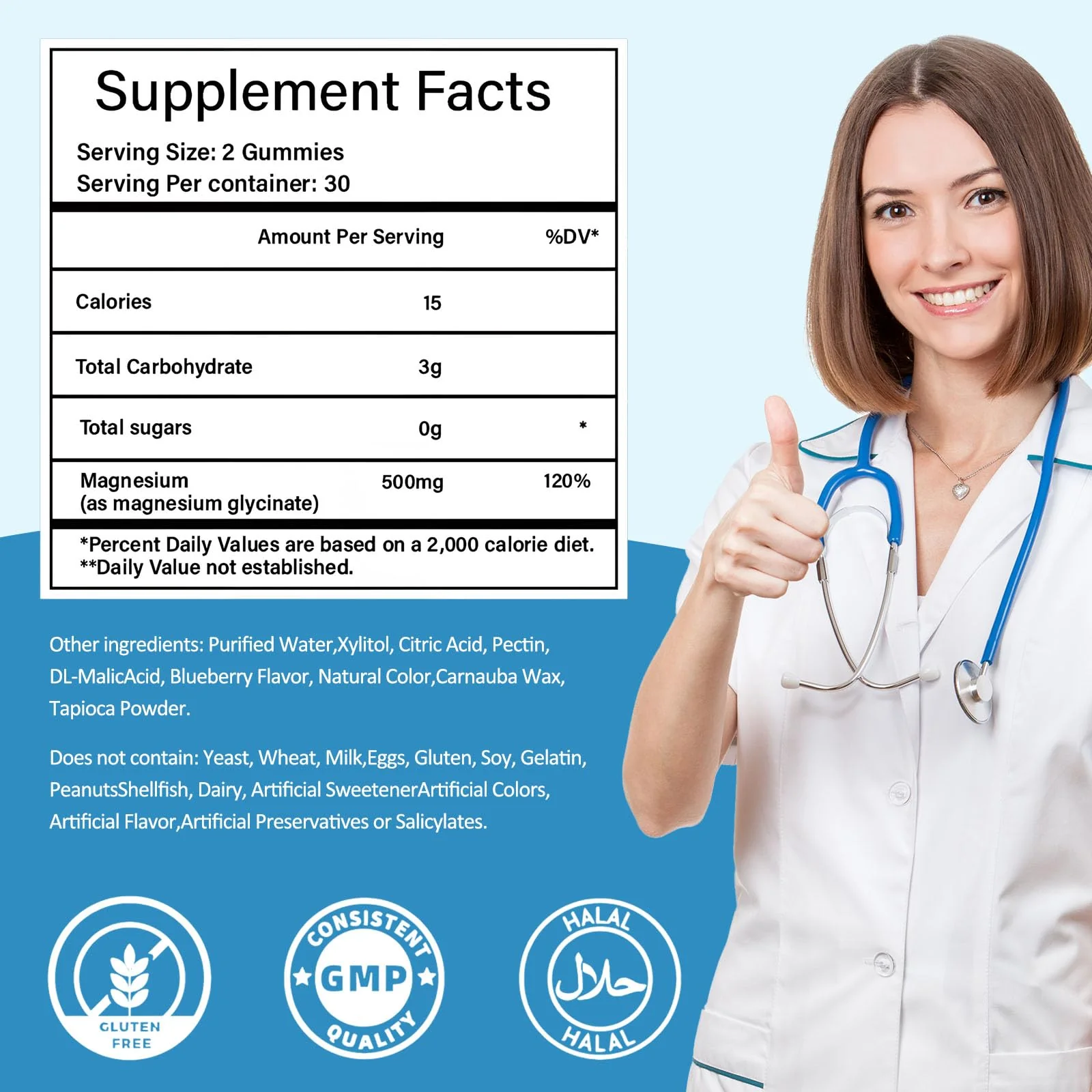 Magnesium Glycinate Gummies – Sugar-Free, Vegan Blueberry (2 Bottles) for Sleep, Stress & Muscle Support - Image 4