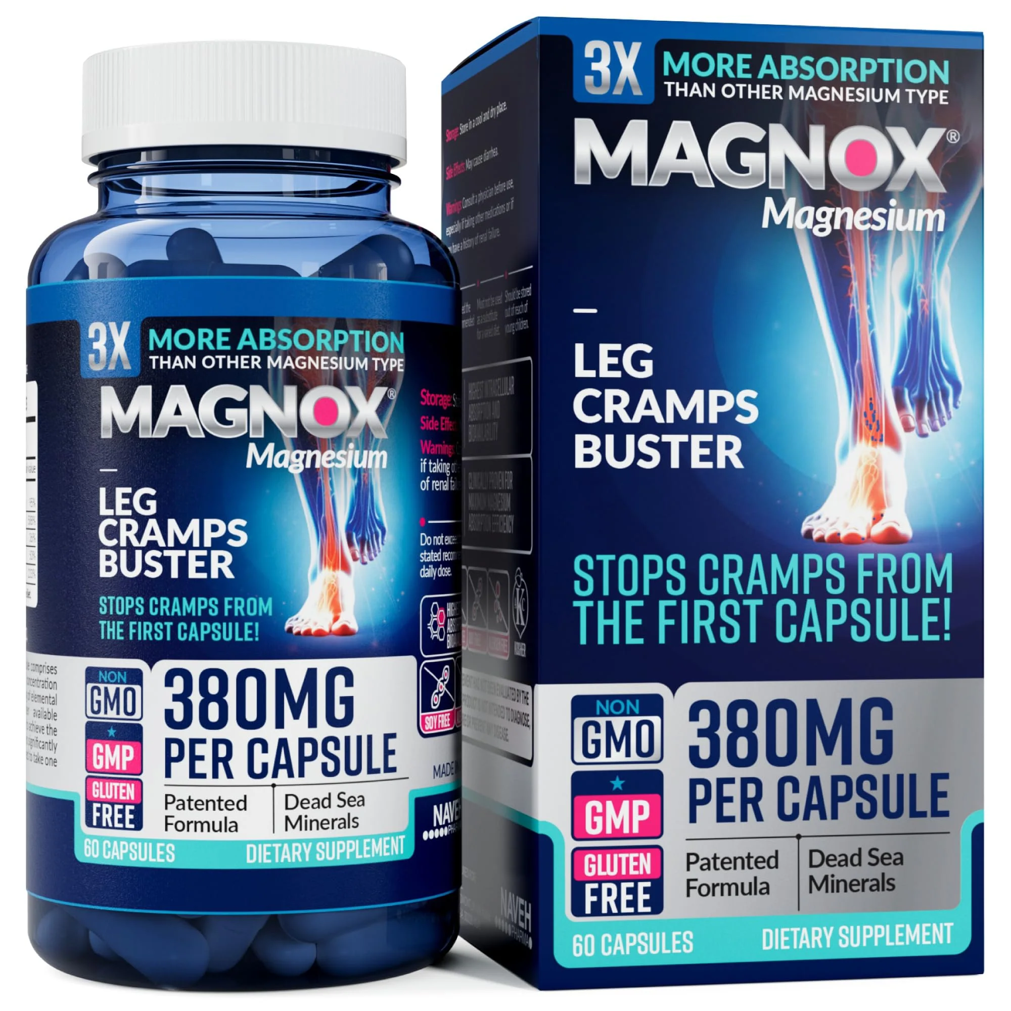 MAGNOX Leg Cramps Buster – 380mg Magnesium for Night-time Leg Cramps (60 Caps)