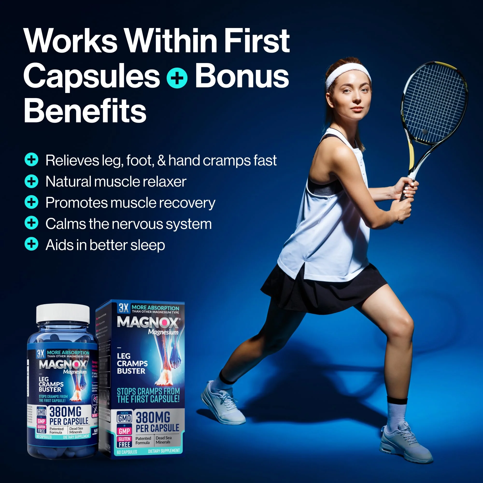 MAGNOX Leg Cramps Buster – 380mg Magnesium for Night-time Leg Cramps (60 Caps) - Image 6