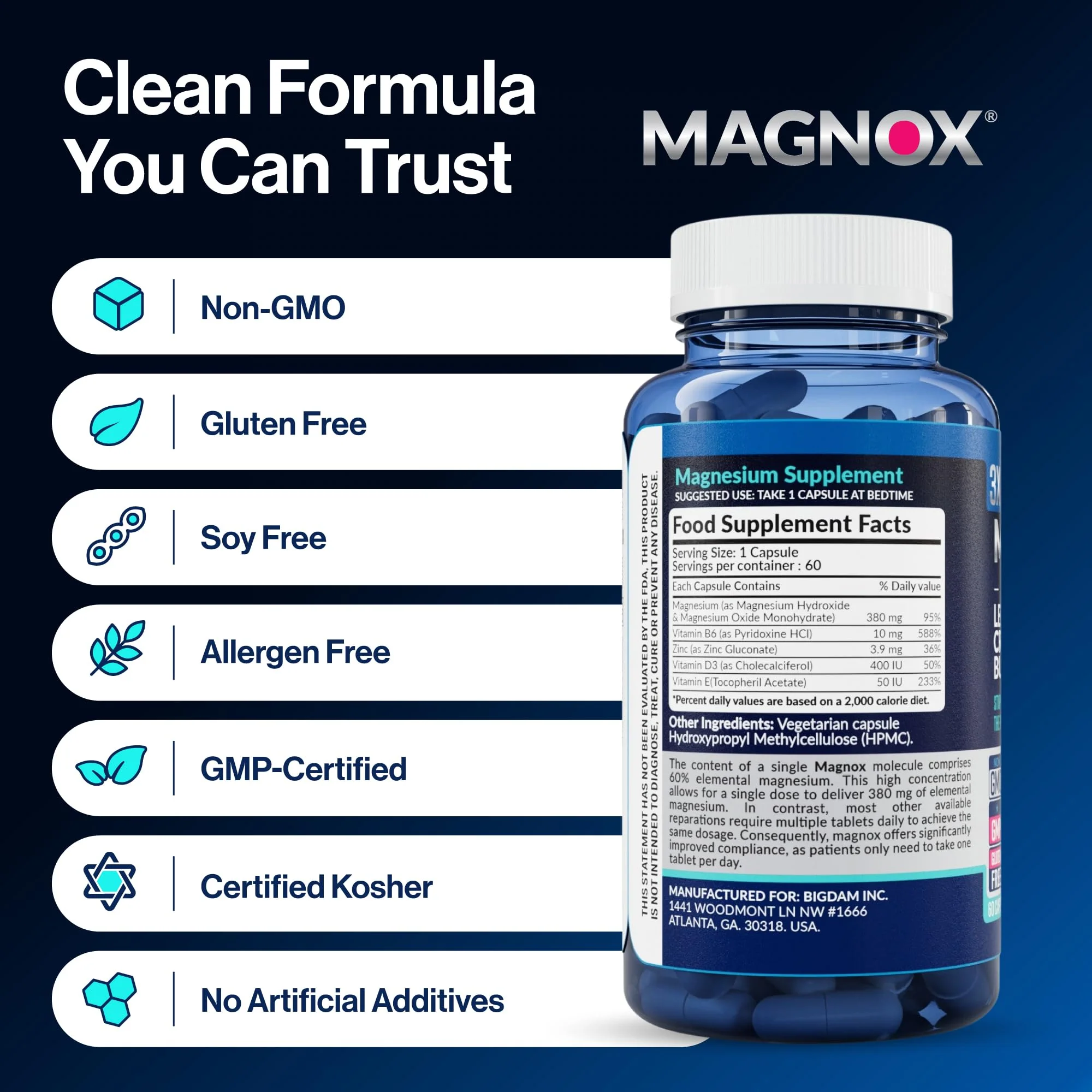 MAGNOX Leg Cramps Buster – 380mg Magnesium for Night-time Leg Cramps (60 Caps) - Image 7