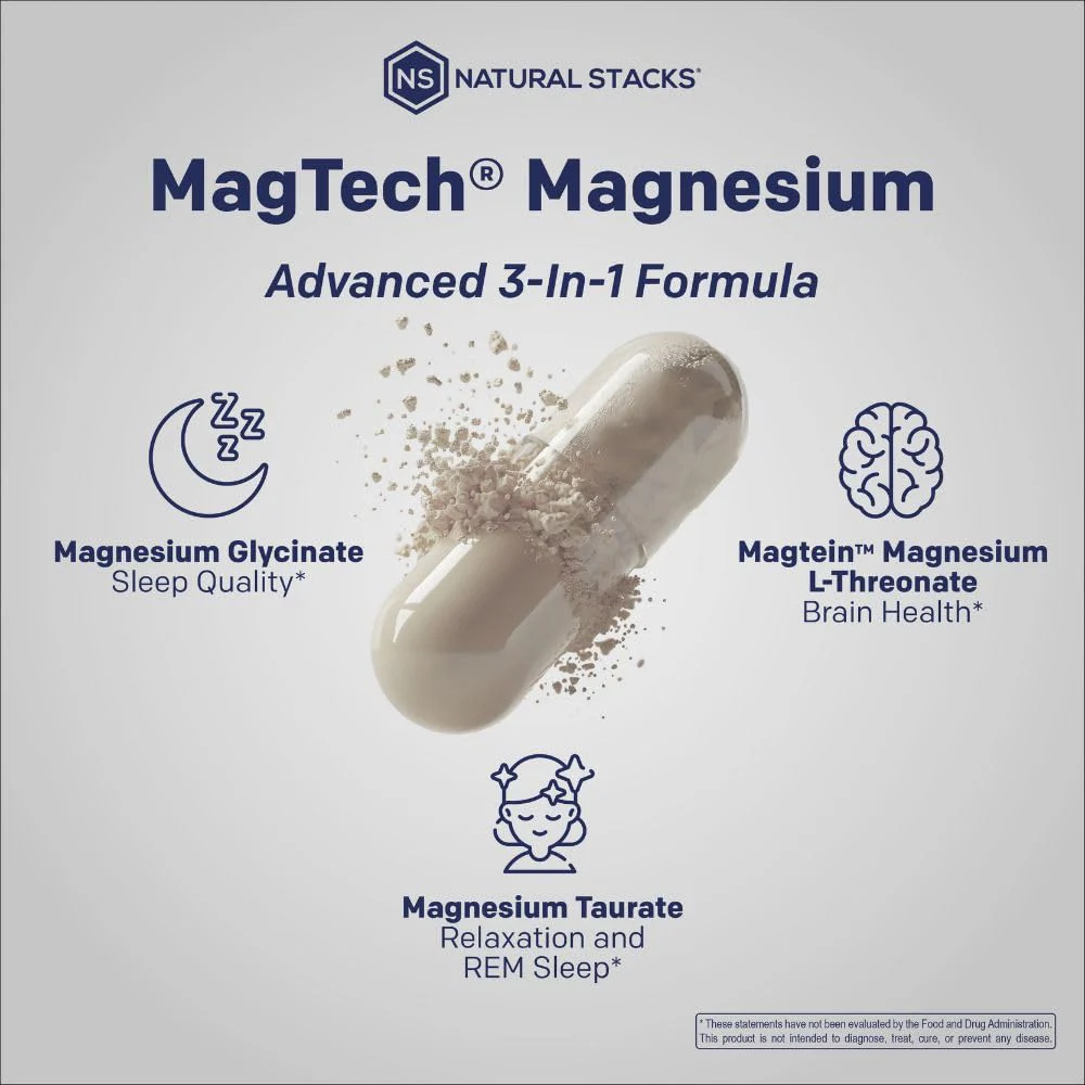 MagTech Magnesium Complex - 3-Form Magnesium (Magtein L-Threonate, Glycinate & Taurate) 200mg, 180 Capsules | NATURAL STACKS - Image 8