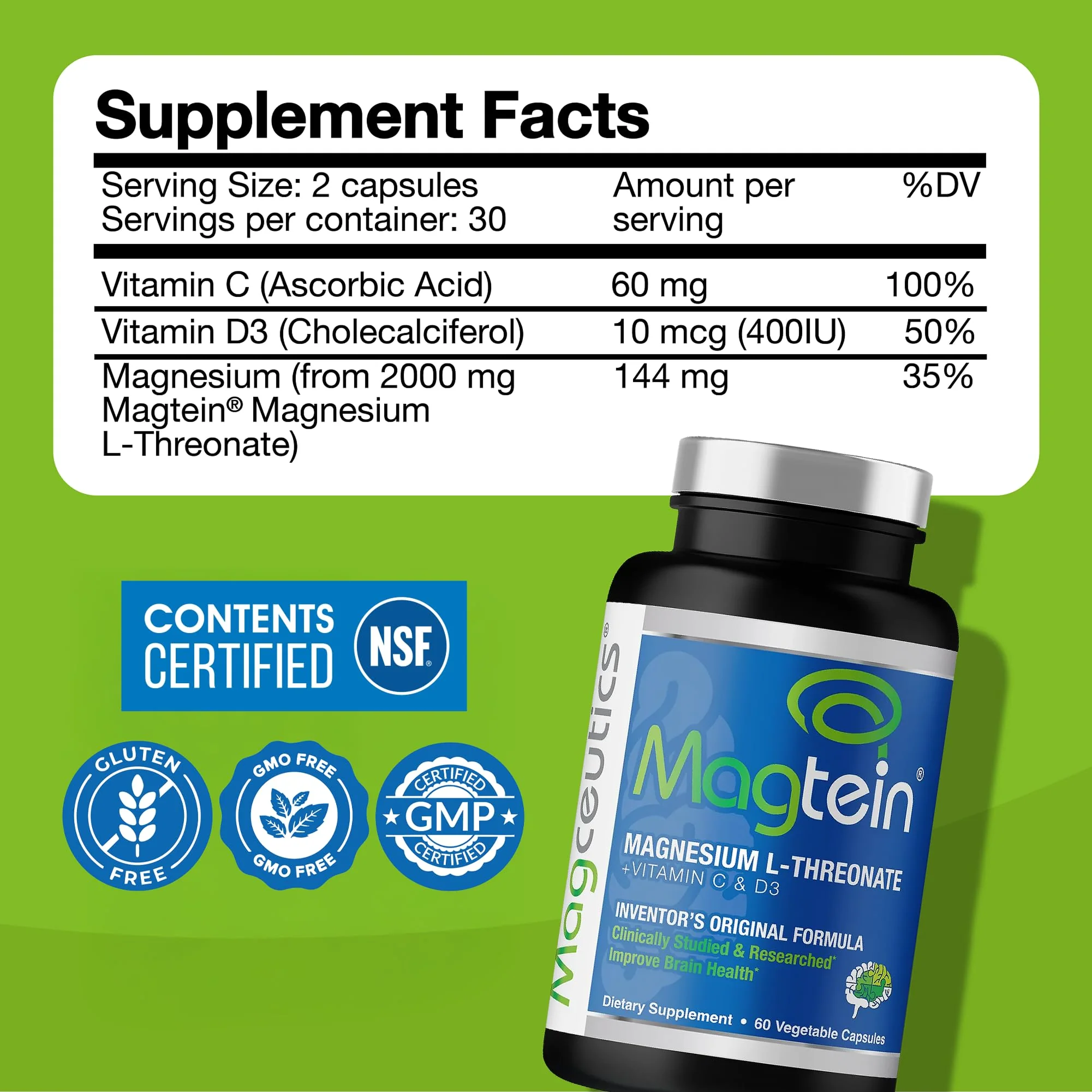 Magtein Magnesium L-Threonate Supplement – Memory, Focus & Sleep Support | 60 Veg Capsules - Image 8