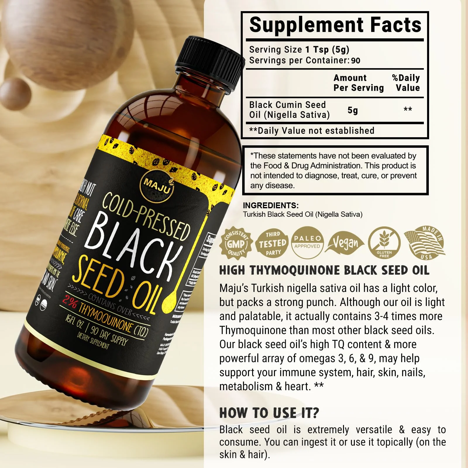 MAJU Black Seed Oil 16oz – 3X Thymoquinone, Cold-Pressed Turkish Nigella Sativa - Image 15