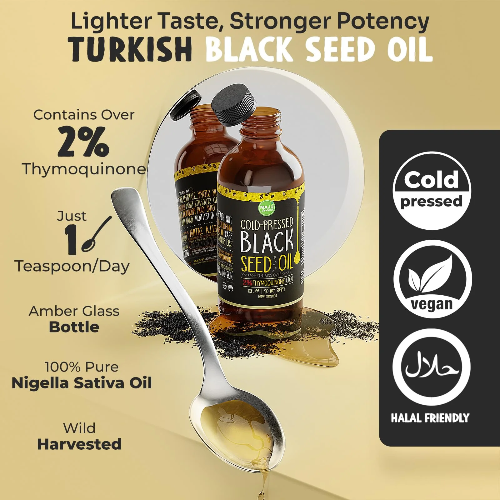 MAJU Black Seed Oil 16oz – 3X Thymoquinone, Cold-Pressed Turkish Nigella Sativa - Image 3