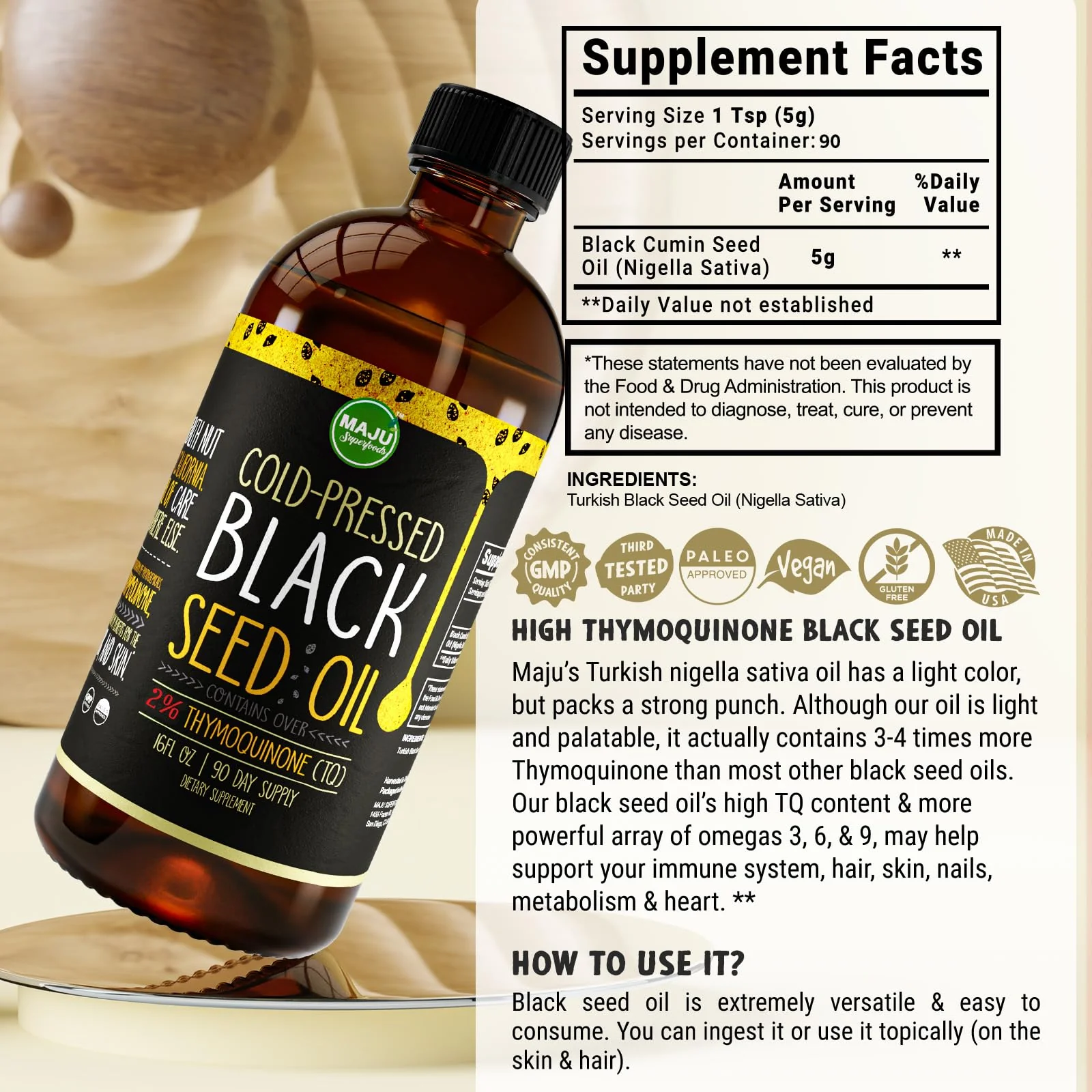 MAJU Black Seed Oil 16oz – 3X Thymoquinone, Cold-Pressed Turkish Nigella Sativa - Image 7