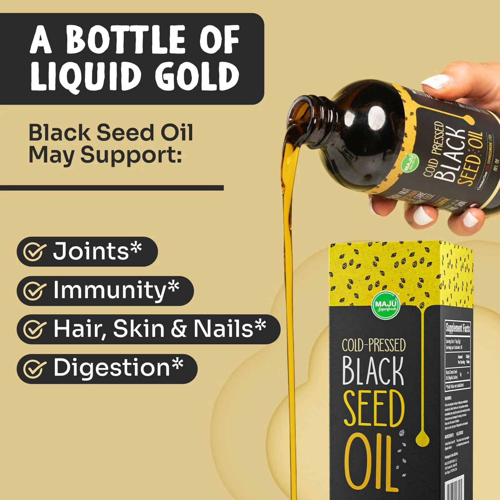 MAJU Black Seed Oil 8 oz – Cold-Pressed Turkish Black Cumin, 3x Thymoquinone, Liquid Pure Blackseed Oil - Image 4
