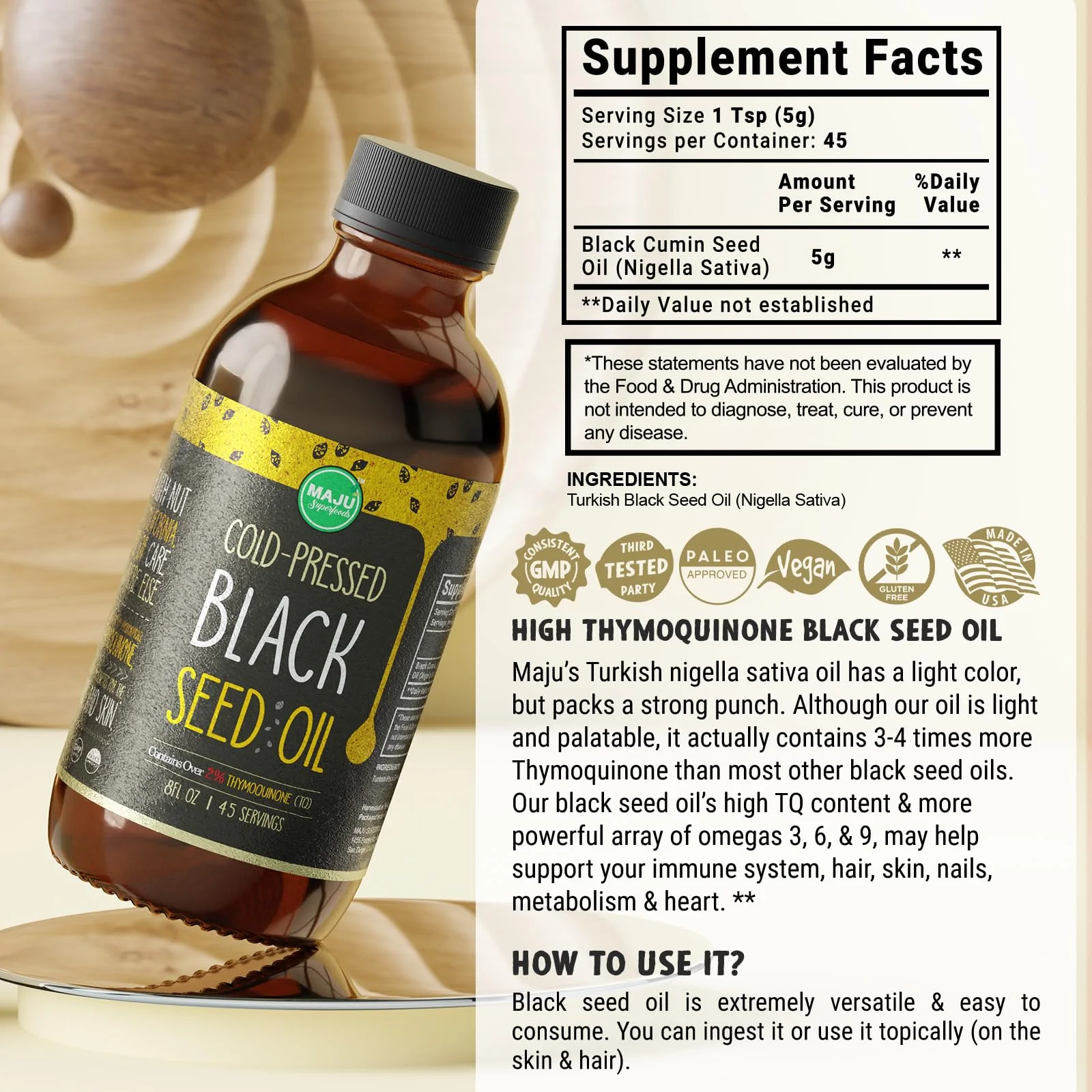 MAJU Black Seed Oil 8 oz – Cold-Pressed Turkish Black Cumin, 3x Thymoquinone, Liquid Pure Blackseed Oil - Image 7