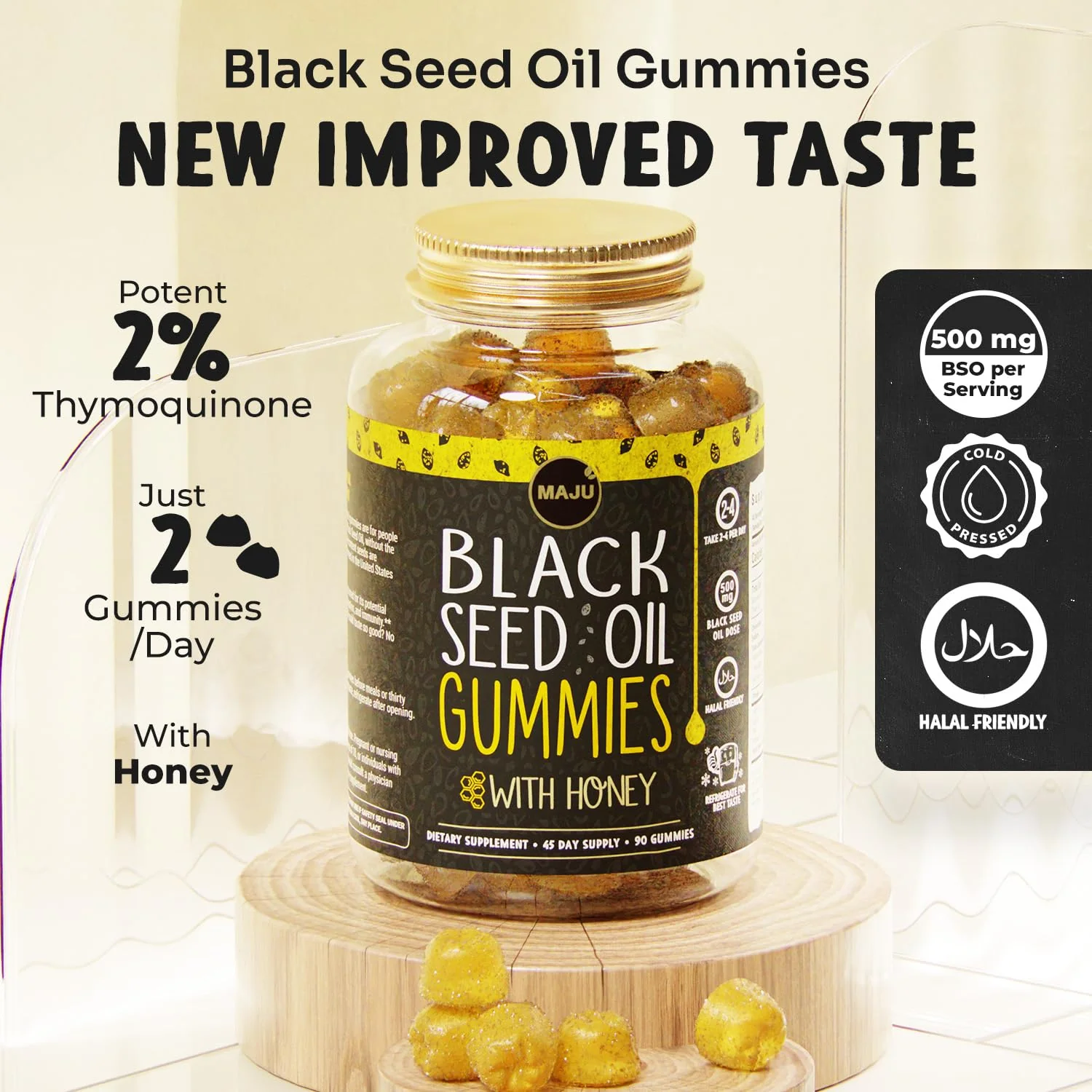 MAJU Black Seed Oil Gummies with Honey – 90ct, 500mg BSO | Cold-Pressed Nigella Sativa - Image 3