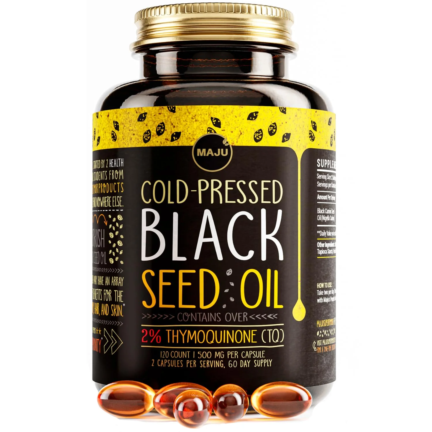 Maju Superfoods Black Seed Oil Capsules – 120 Count, 500mg, Cold-Pressed Nigella Sativa, 2% Thymoquinone, Organic Turkish Black Cumin - Image 8