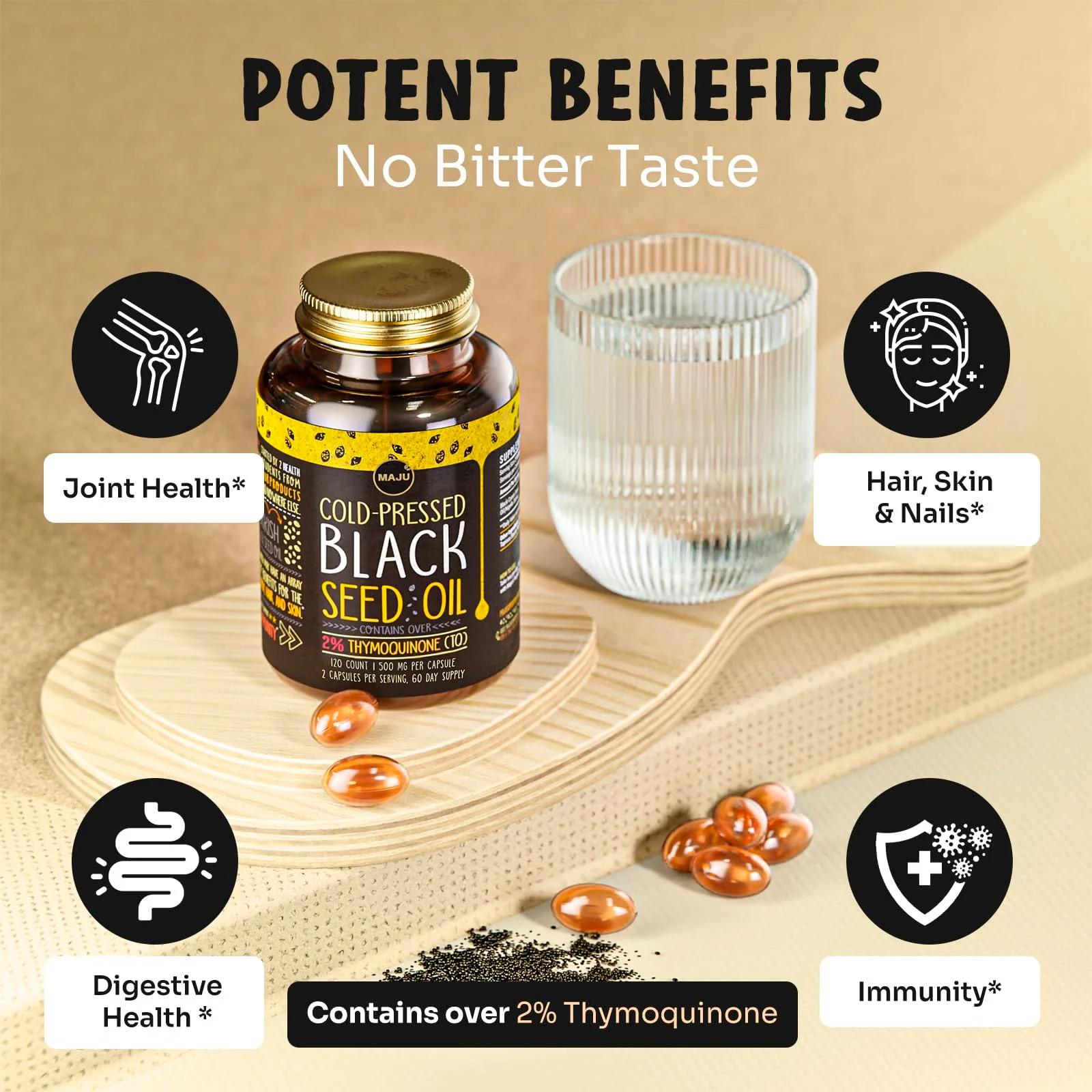 Maju Superfoods Black Seed Oil Capsules – 2% Thymoquinone, 120x500mg, Cold-Pressed Turkish Nigella Sativa (2-Pack) - Image 11