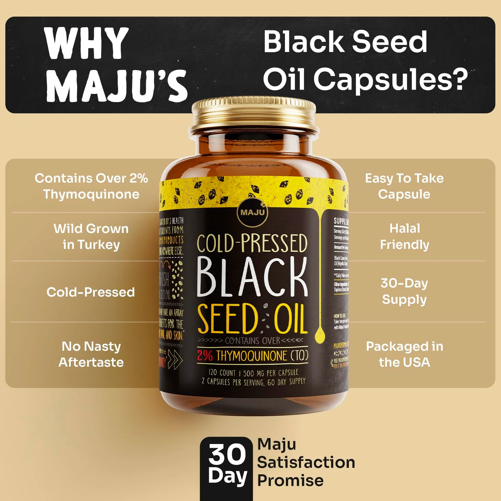 Maju Superfoods Black Seed Oil Capsules – 2% Thymoquinone, 120x500mg, Cold-Pressed Turkish Nigella Sativa (2-Pack) - Image 6