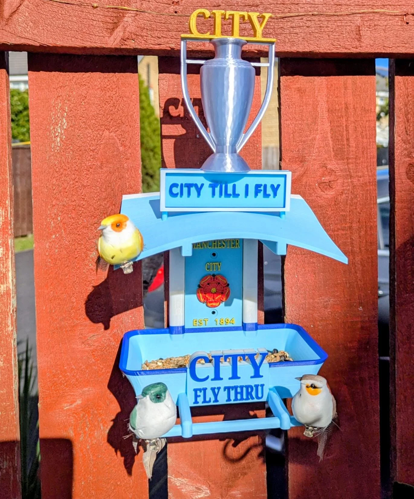 Manchester City Bird Feeder : Football Fans Feeding Station -  Quirky Garden Decor - Wild Bird seed tray -  Gift for Soccer city Fan - Image 2