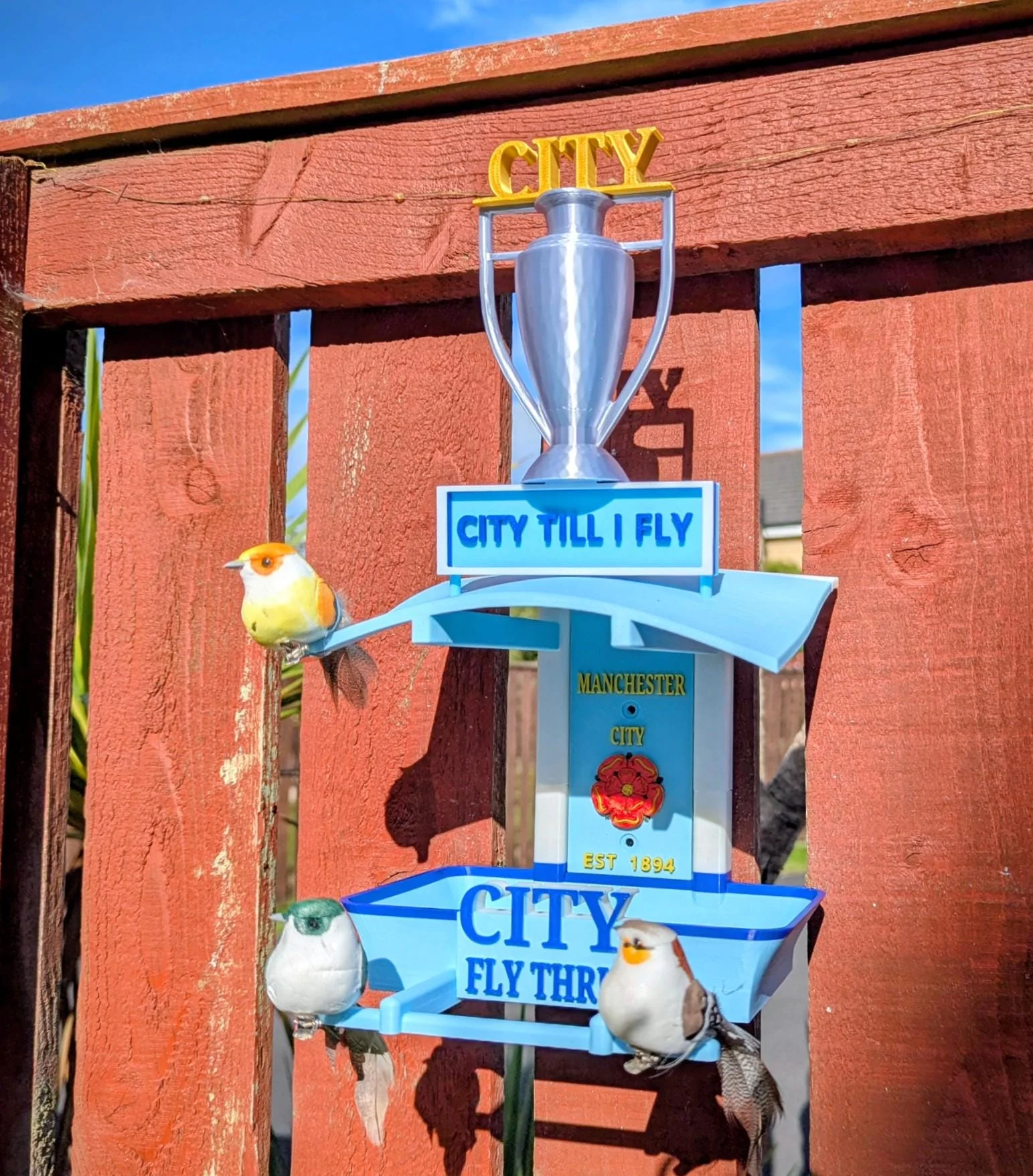 Manchester City Bird Feeder : Football Fans Feeding Station -  Quirky Garden Decor - Wild Bird seed tray -  Gift for Soccer city Fan - Image 3