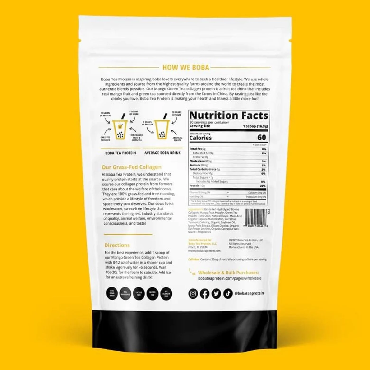 Mango Green Tea Collagen Powder | 30 Servings | Grass-Fed Bovine, No Added Sugar - Image 5