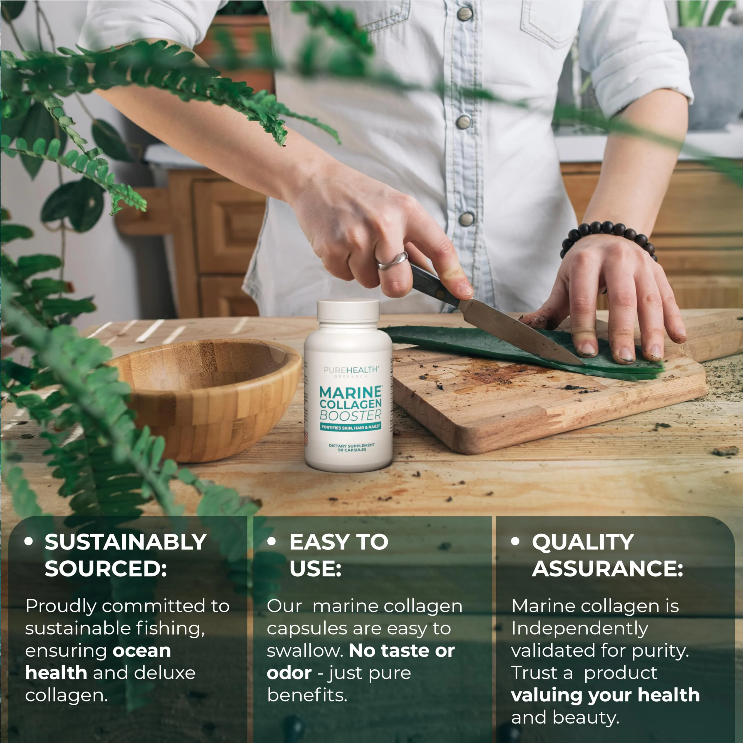 Marine Collagen & Hyaluronic Acid Supplements – Hair, Skin & Nails, 90 Caps - Image 6