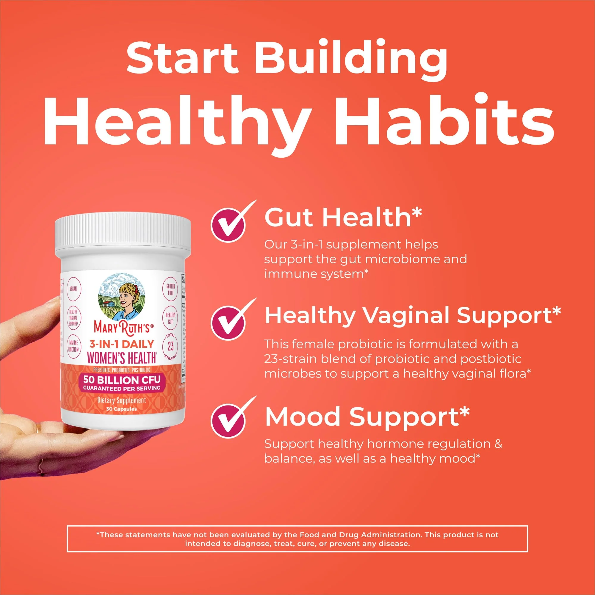MaryRuth Organics 3-in-1 Daily Health Probiotics for Women | 50B CFU, 23 Strains, Vegan | 30 Count - Image 14
