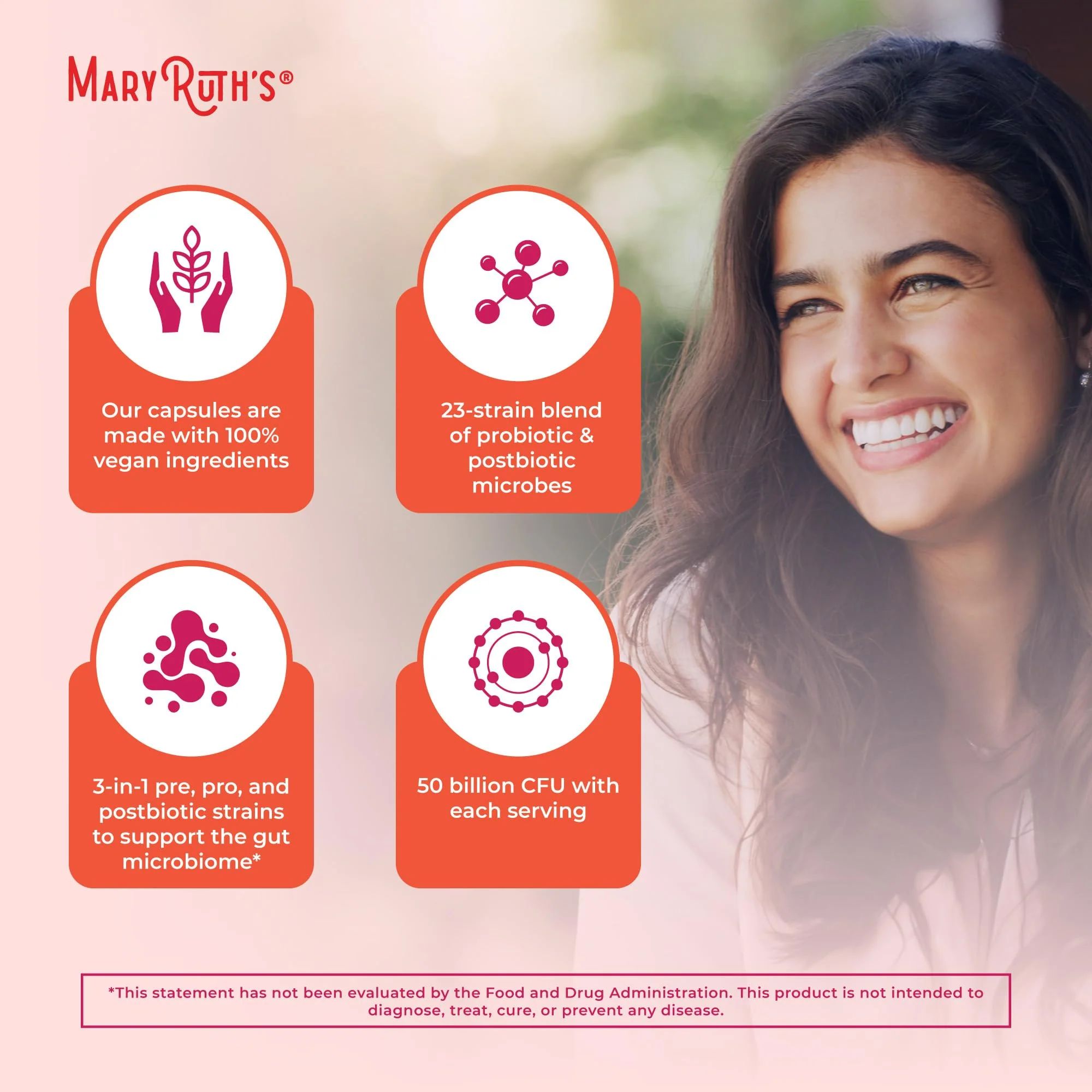 MaryRuth Organics 3-in-1 Daily Health Probiotics for Women | 50B CFU, 23 Strains, Vegan | 30 Count - Image 6