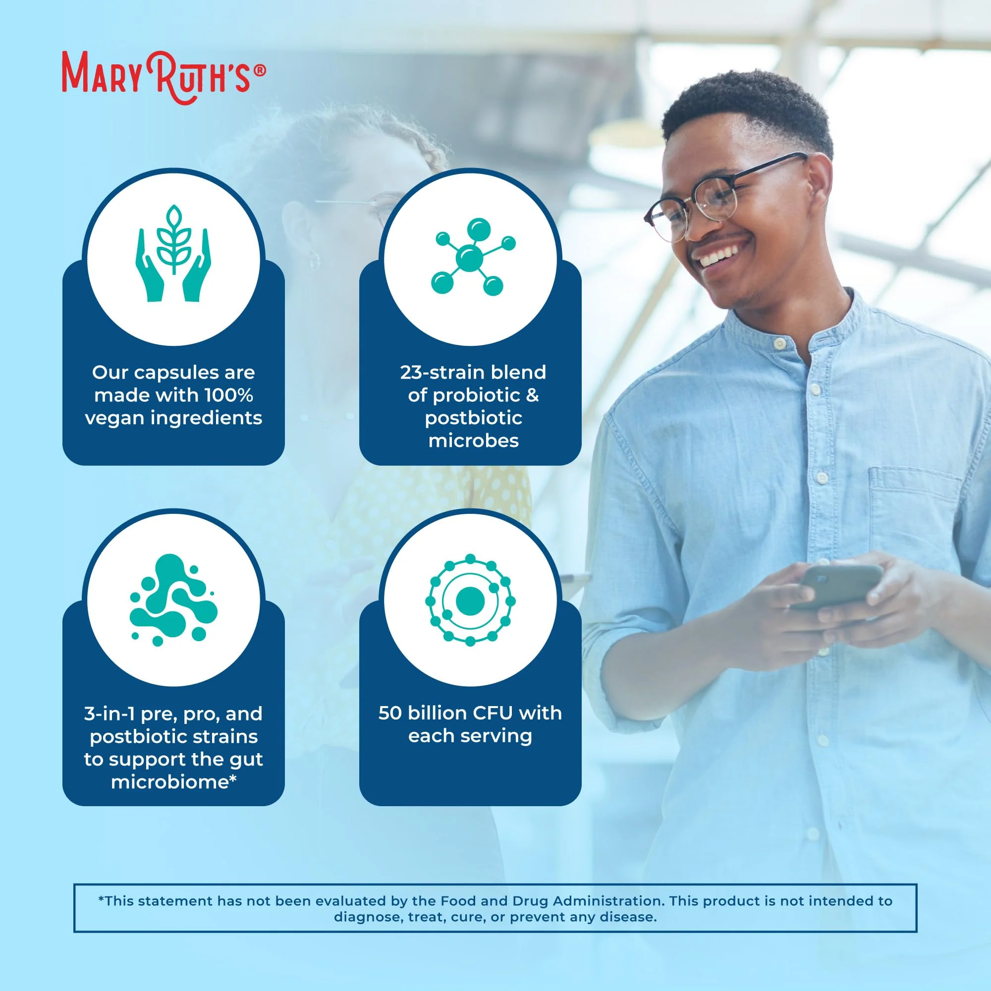 MaryRuth Organics 3-in-1 Probiotics for Digestive Health | 50B CFU, 23 Strains, Vegan - Image 15
