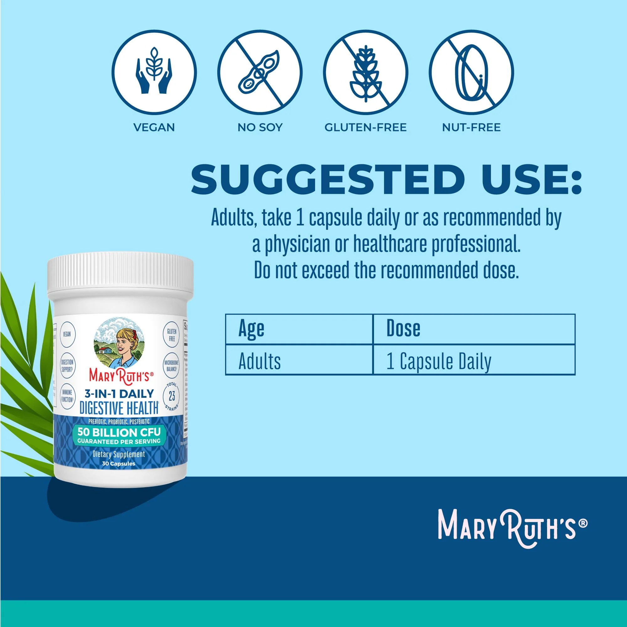 MaryRuth Organics 3-in-1 Probiotics for Digestive Health | 50B CFU, 23 Strains, Vegan - Image 4