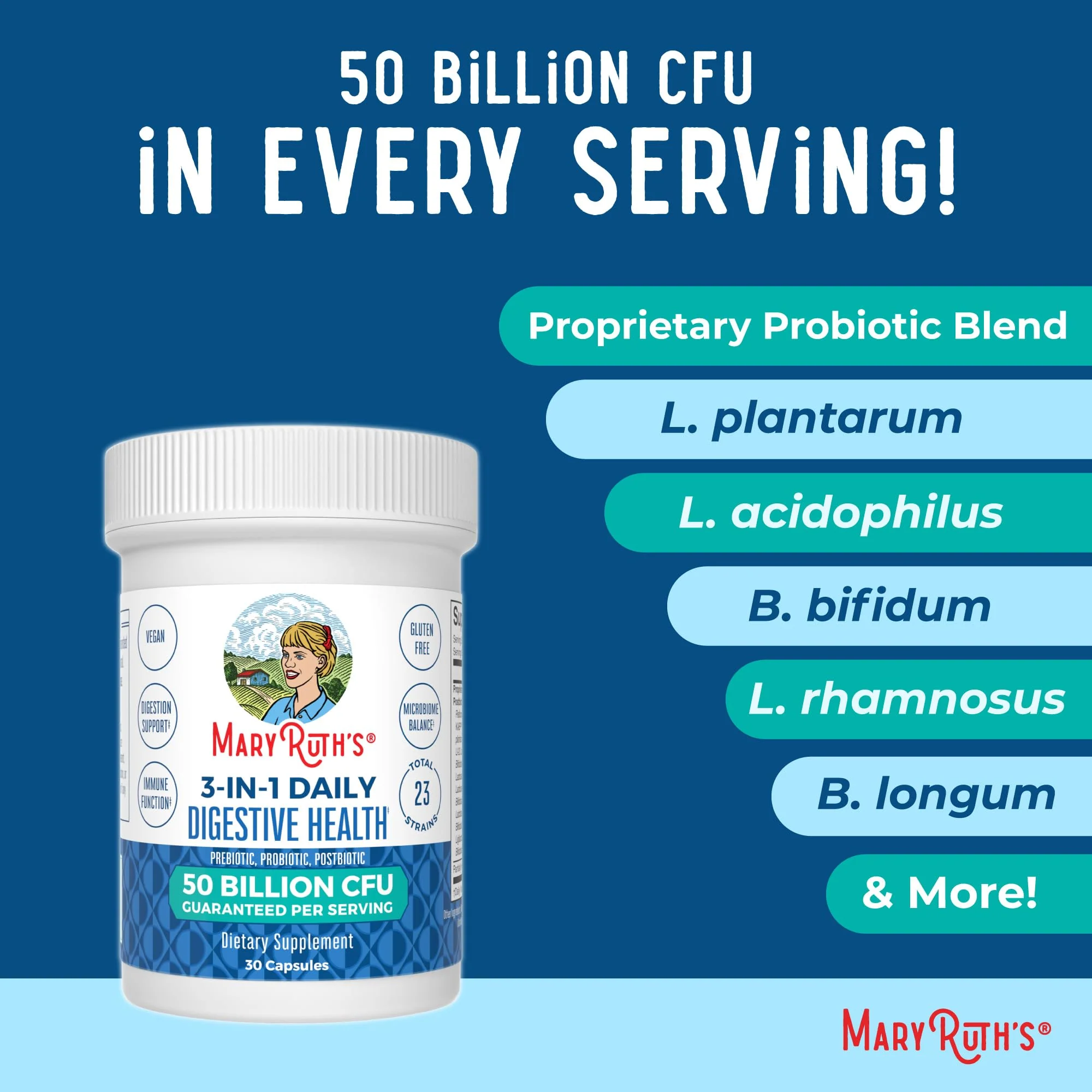 MaryRuth Organics 3-in-1 Probiotics for Digestive Health | 50B CFU, 23 Strains, Vegan - Image 7