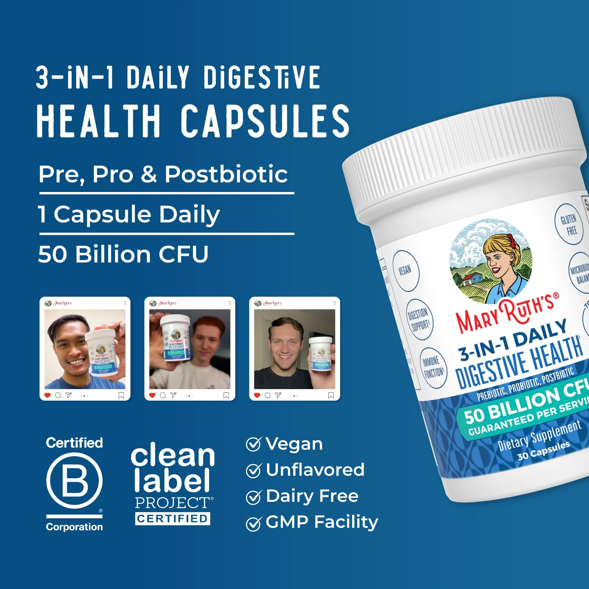 MaryRuth Organics 3-in-1 Probiotics for Digestive Health | 50B CFU, 23 Strains, Vegan - Image 9
