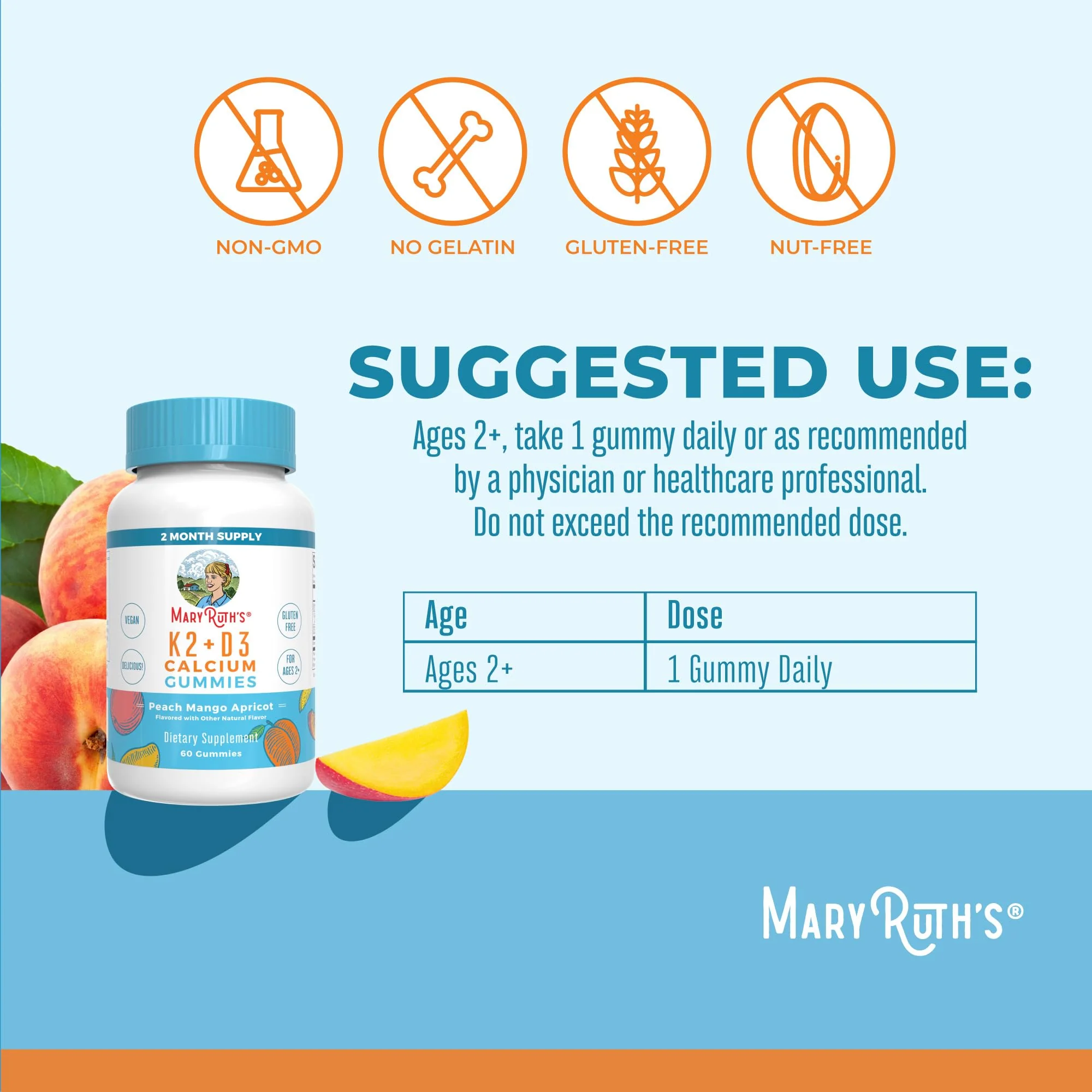 MaryRuth Organics Calcium with D3 & K2 Gummies – 60 Count (2-Month Supply), Vegan, Non-GMO, Gluten Free - Image 3