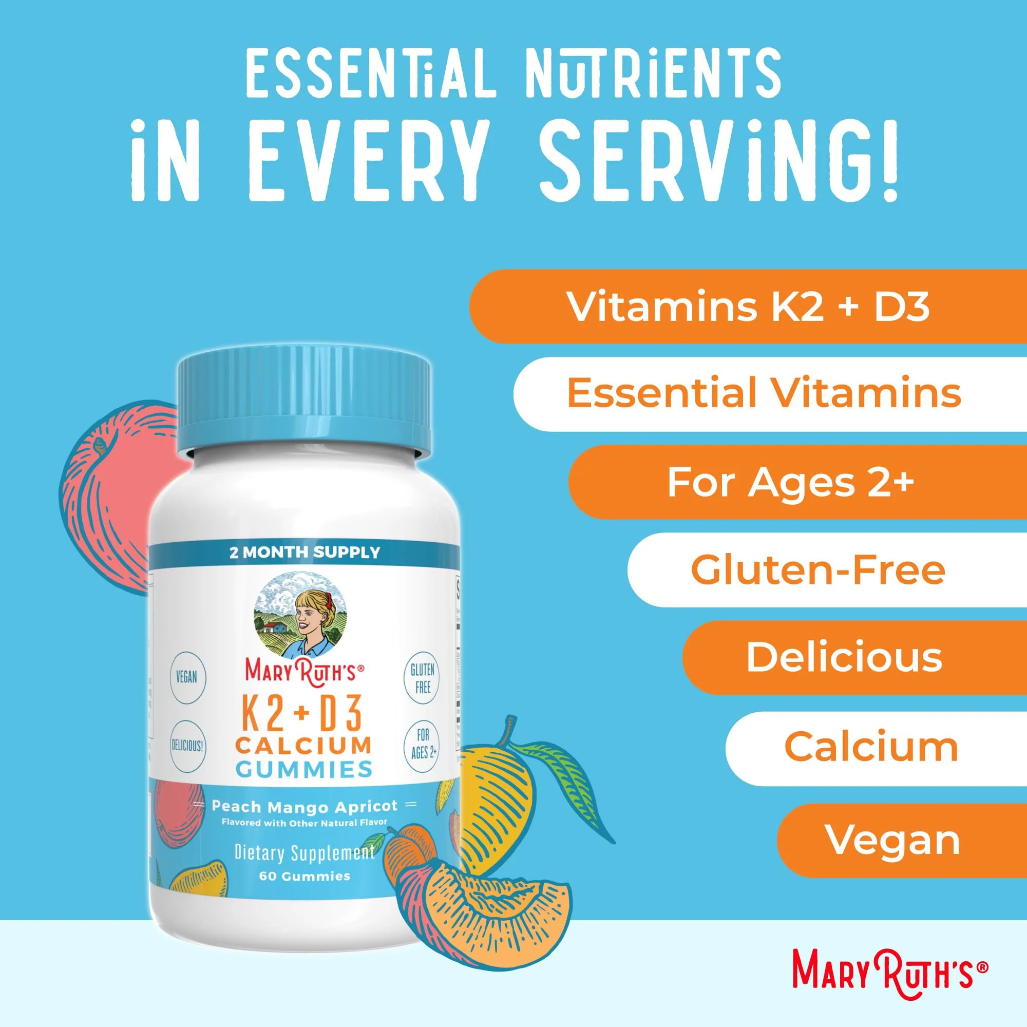 MaryRuth Organics Calcium with D3 & K2 Gummies – 60 Count (2-Month Supply), Vegan, Non-GMO, Gluten Free - Image 7