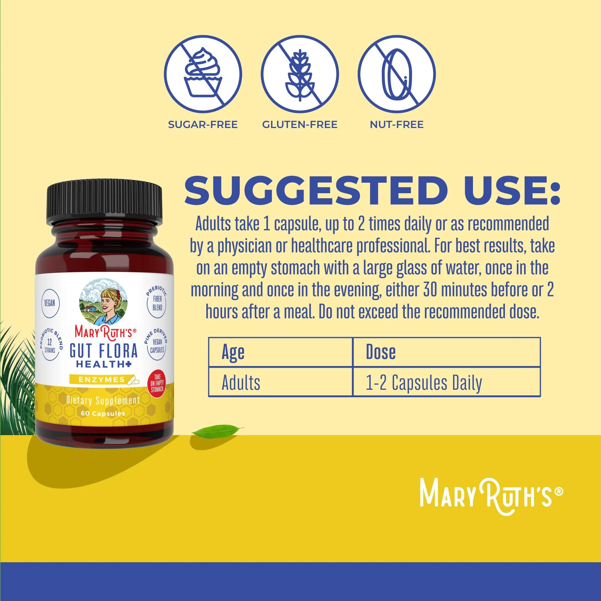 MaryRuth Organics Gut Flora Health+ Enzymes | 60 Capsules | Probiotic Digestive Enzymes - Image 3