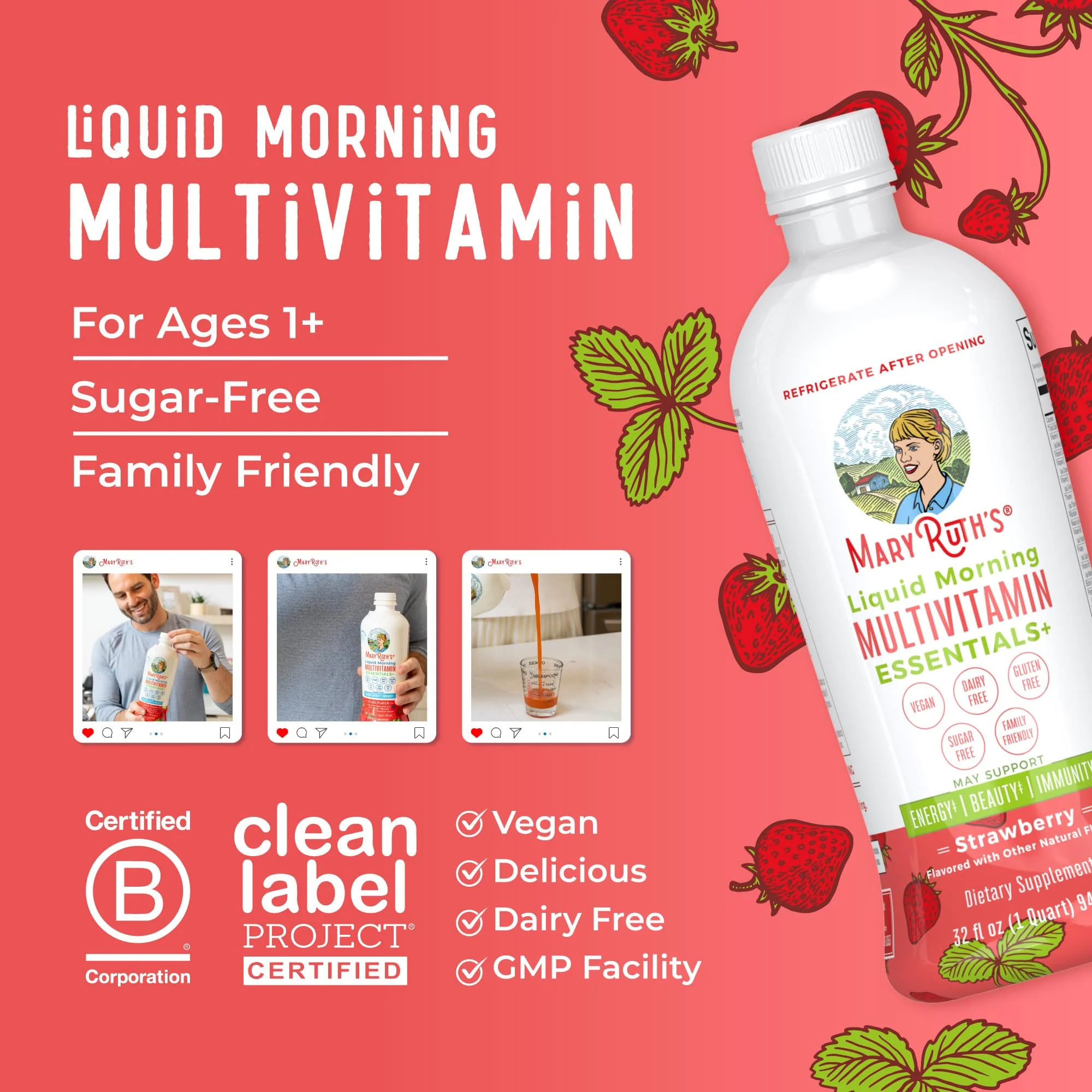 MaryRuth Organics Liquid Morning Multivitamin Essentials+ | Immune Support | Sugar Free | Vegan | 32 Fl Oz - Image 8
