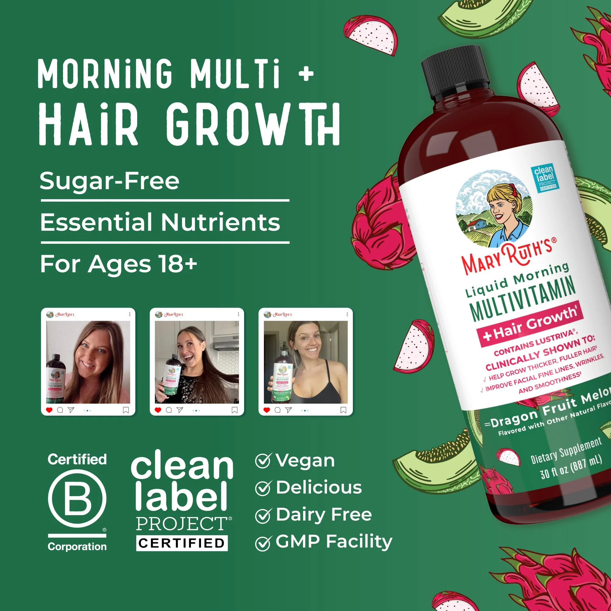MaryRuth Organics Liquid Multivitamin + Lustriva Hair Growth for Women | Thicker Hair - Image 17