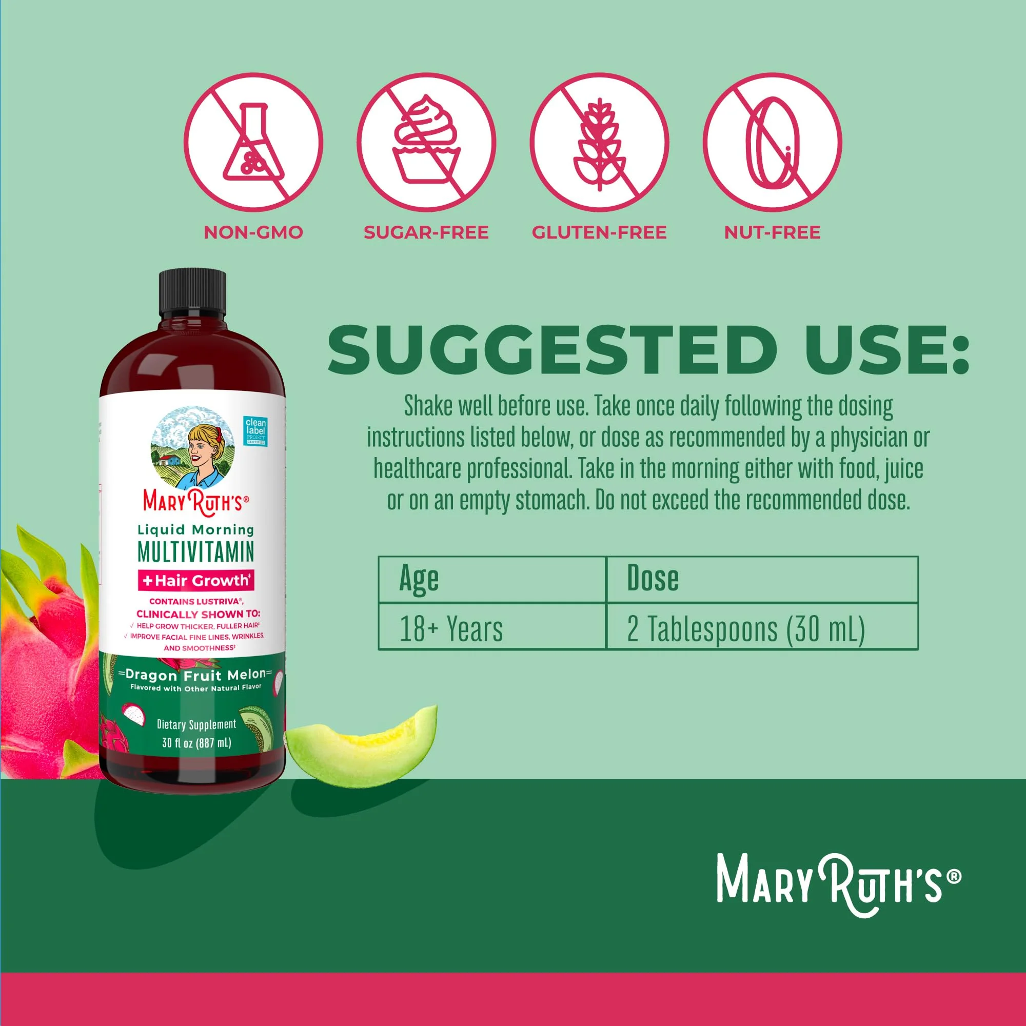 MaryRuth Organics Liquid Multivitamin + Lustriva Hair Growth for Women | Thicker Hair - Image 3