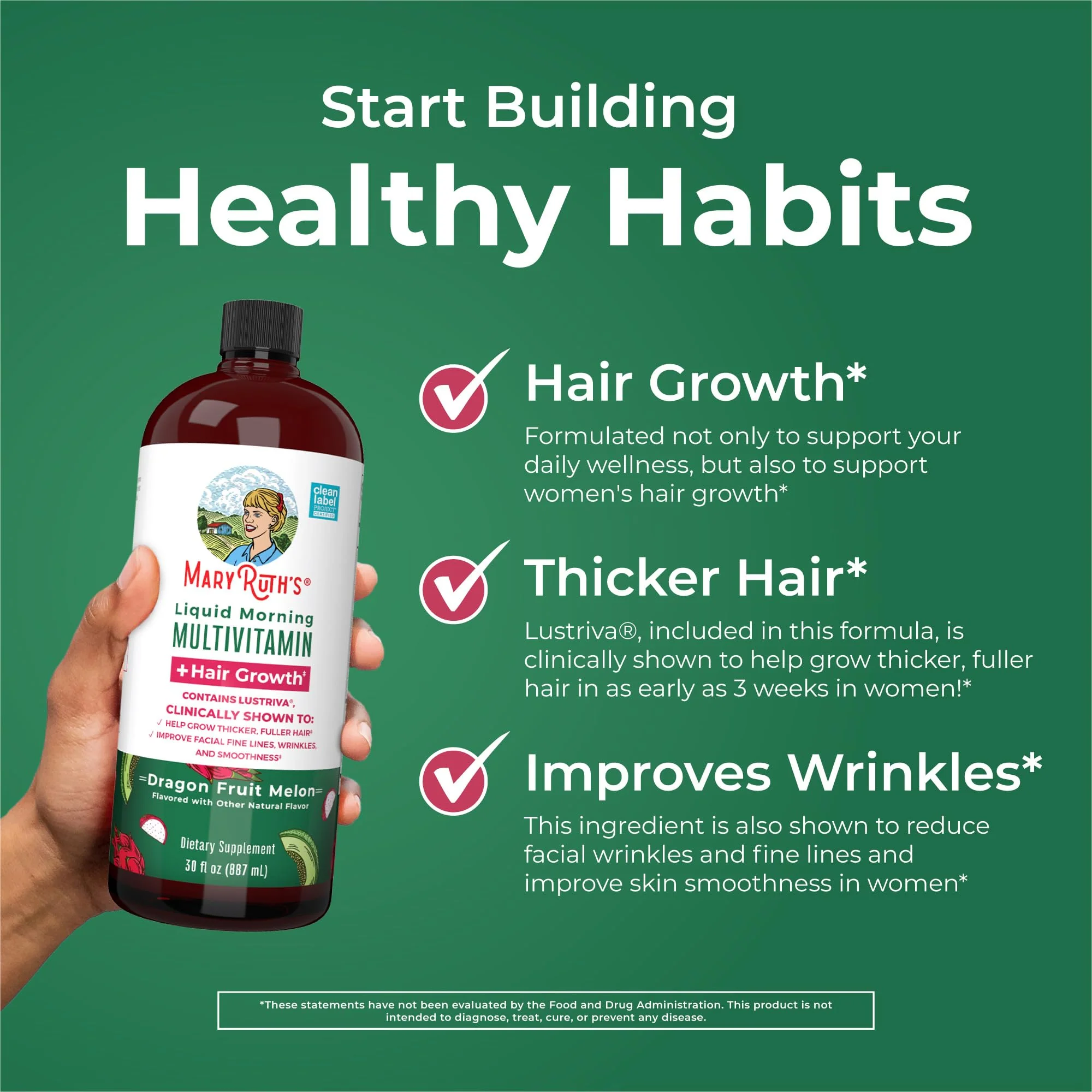MaryRuth Organics Liquid Multivitamin + Lustriva Hair Growth for Women | Thicker Hair - Image 5