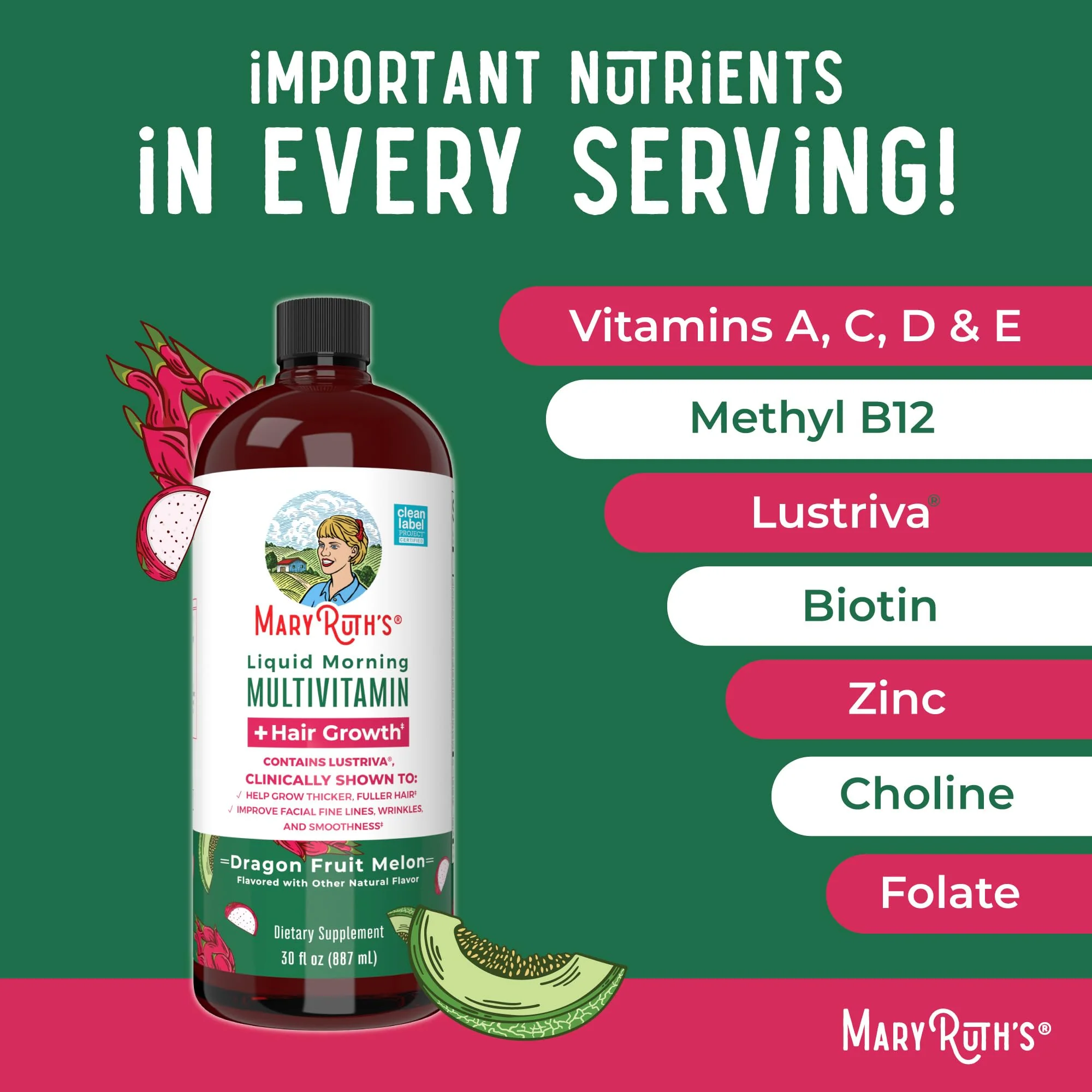 MaryRuth Organics Liquid Multivitamin + Lustriva Hair Growth for Women | Thicker Hair - Image 7