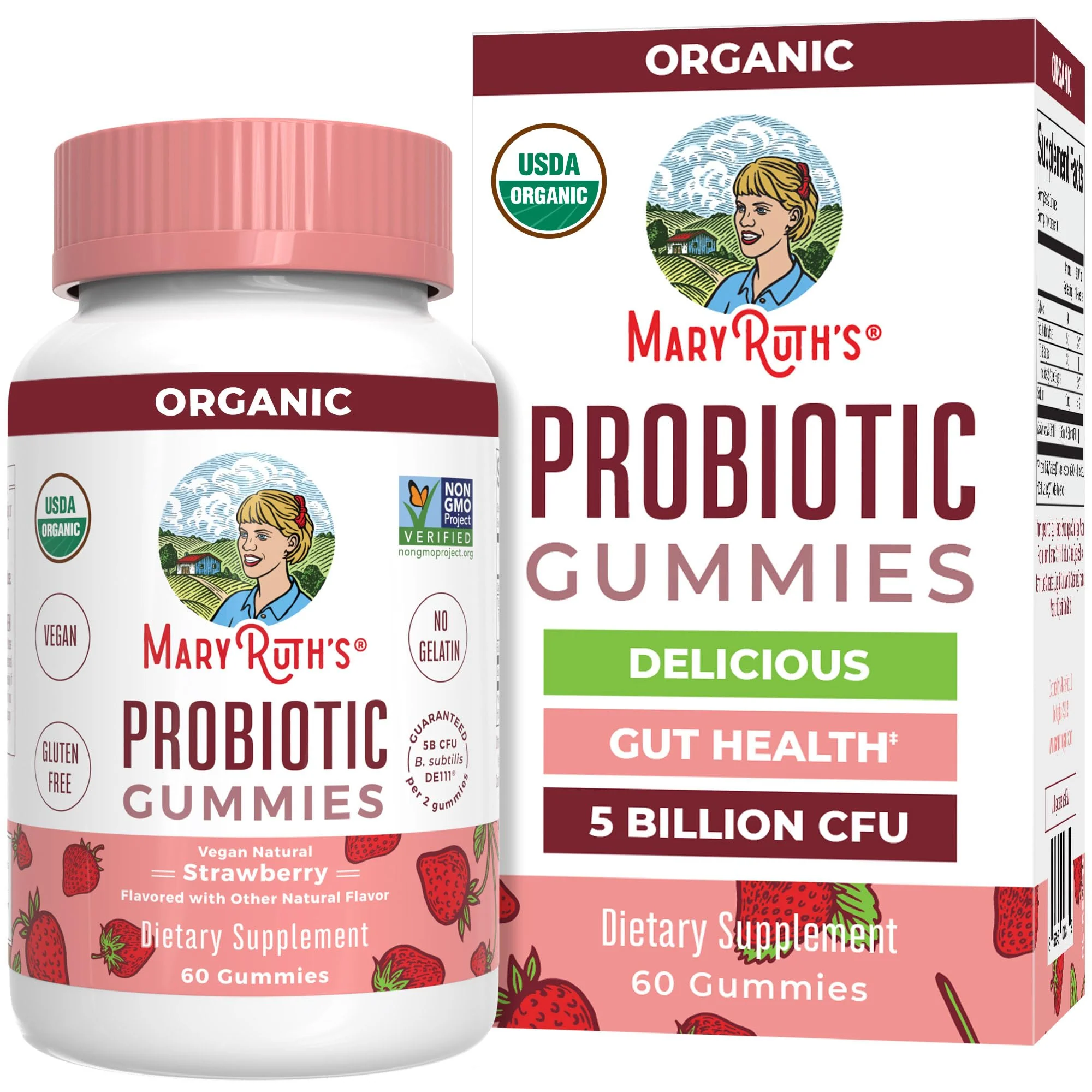 MaryRuth Organics USDA Organic Probiotic Gummies – 5 Billion CFU, 60 Count | Probiotics for Women & Men, Digestive Health & Gut Comfort