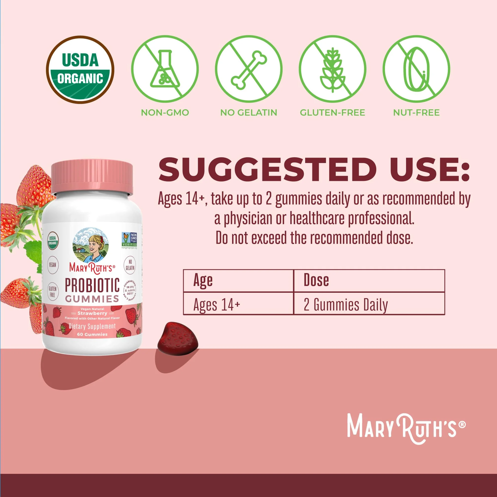 MaryRuth Organics USDA Organic Probiotic Gummies – 5 Billion CFU, 60 Count | Probiotics for Women & Men, Digestive Health & Gut Comfort - Image 3