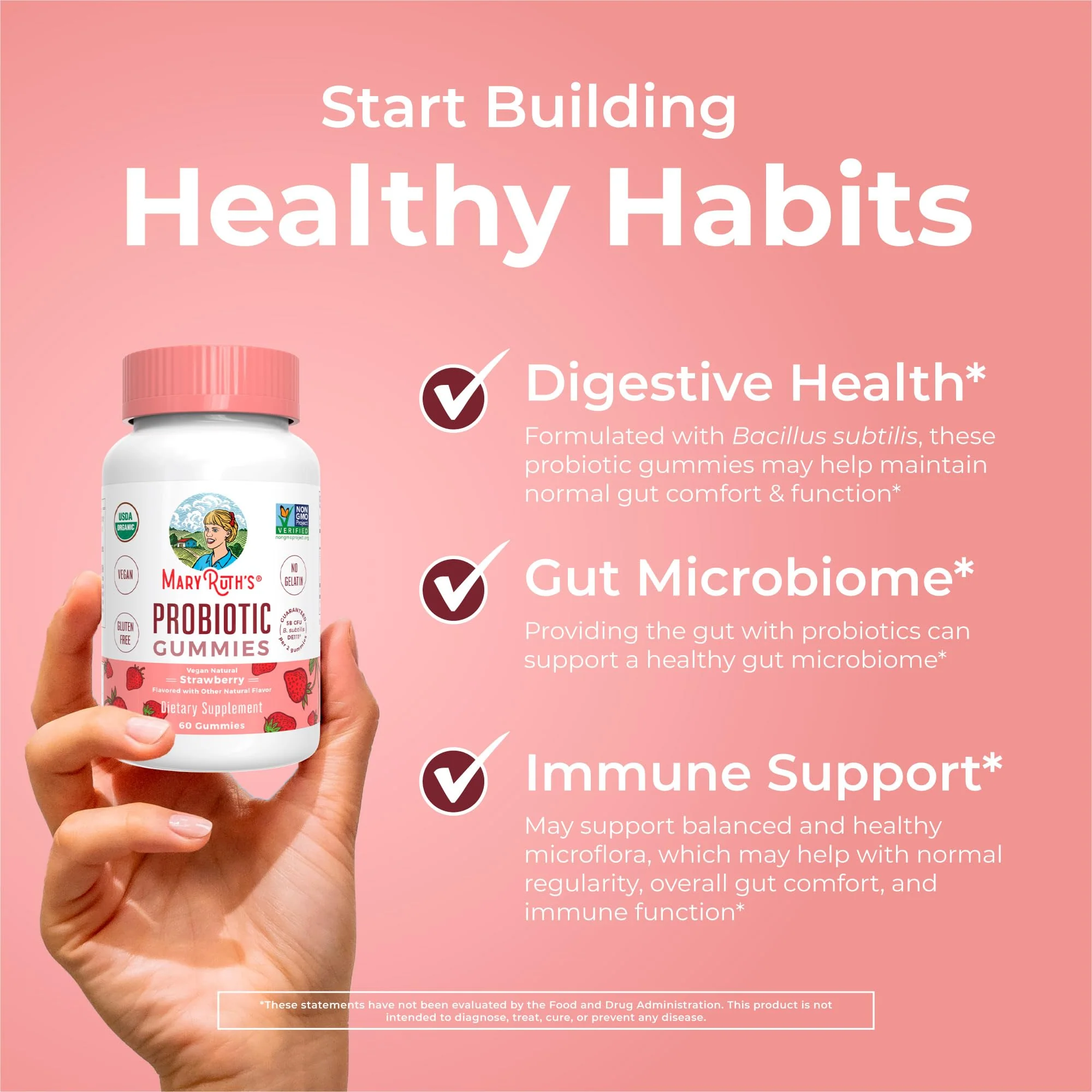MaryRuth Organics USDA Organic Probiotic Gummies – 5 Billion CFU, 60 Count | Probiotics for Women & Men, Digestive Health & Gut Comfort - Image 5