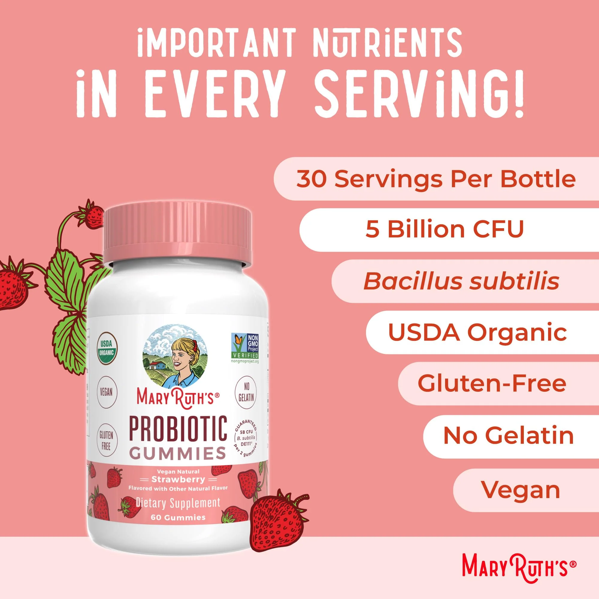 MaryRuth Organics USDA Organic Probiotic Gummies – 5 Billion CFU, 60 Count | Probiotics for Women & Men, Digestive Health & Gut Comfort - Image 7